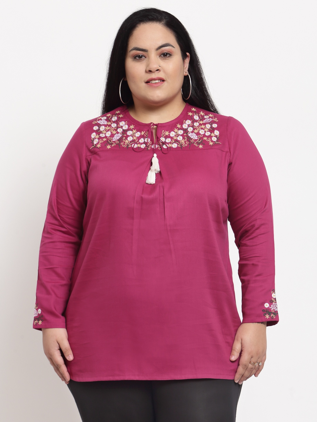 

plusS Purple Plus Size Mandarin Collar Top