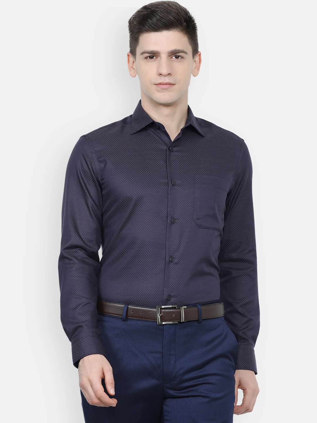 

Louis Philippe Permapress Men Navy Blue Formal Shirt