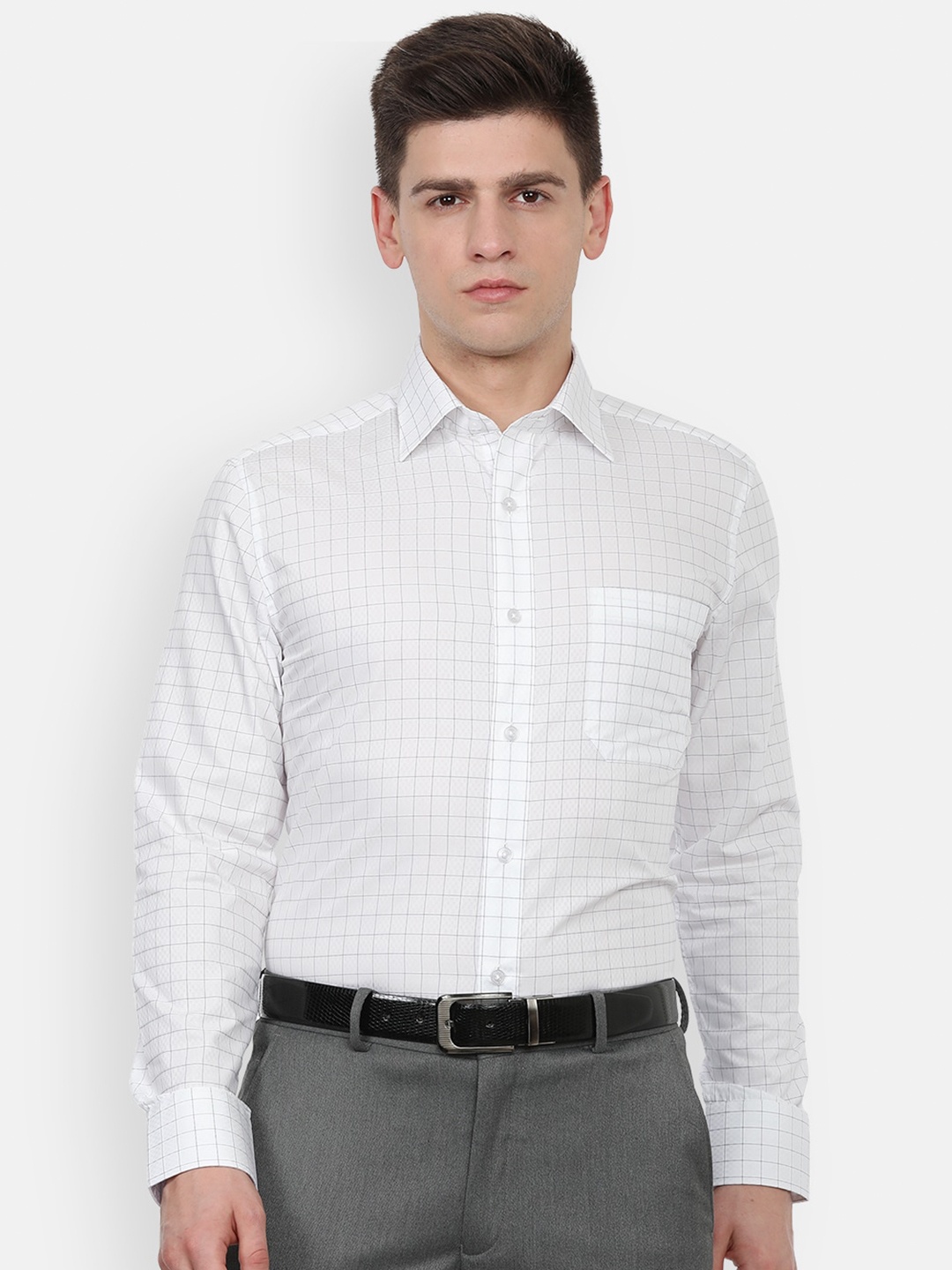 

Louis Philippe Men White Windowpane Checks Checked Formal Shirt