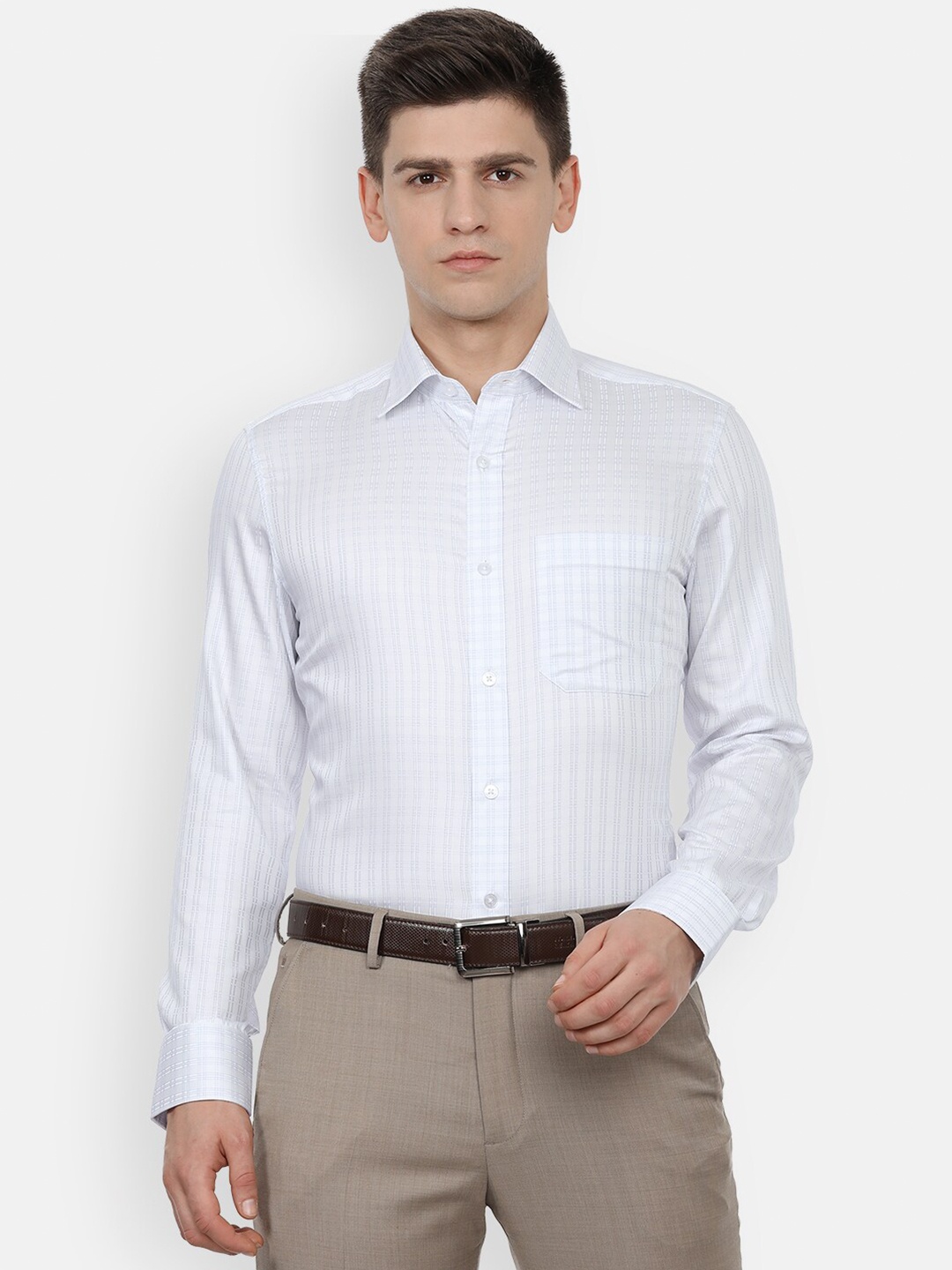 

Louis Philippe Men White Grid Tattersall Checks Striped Formal Shirt