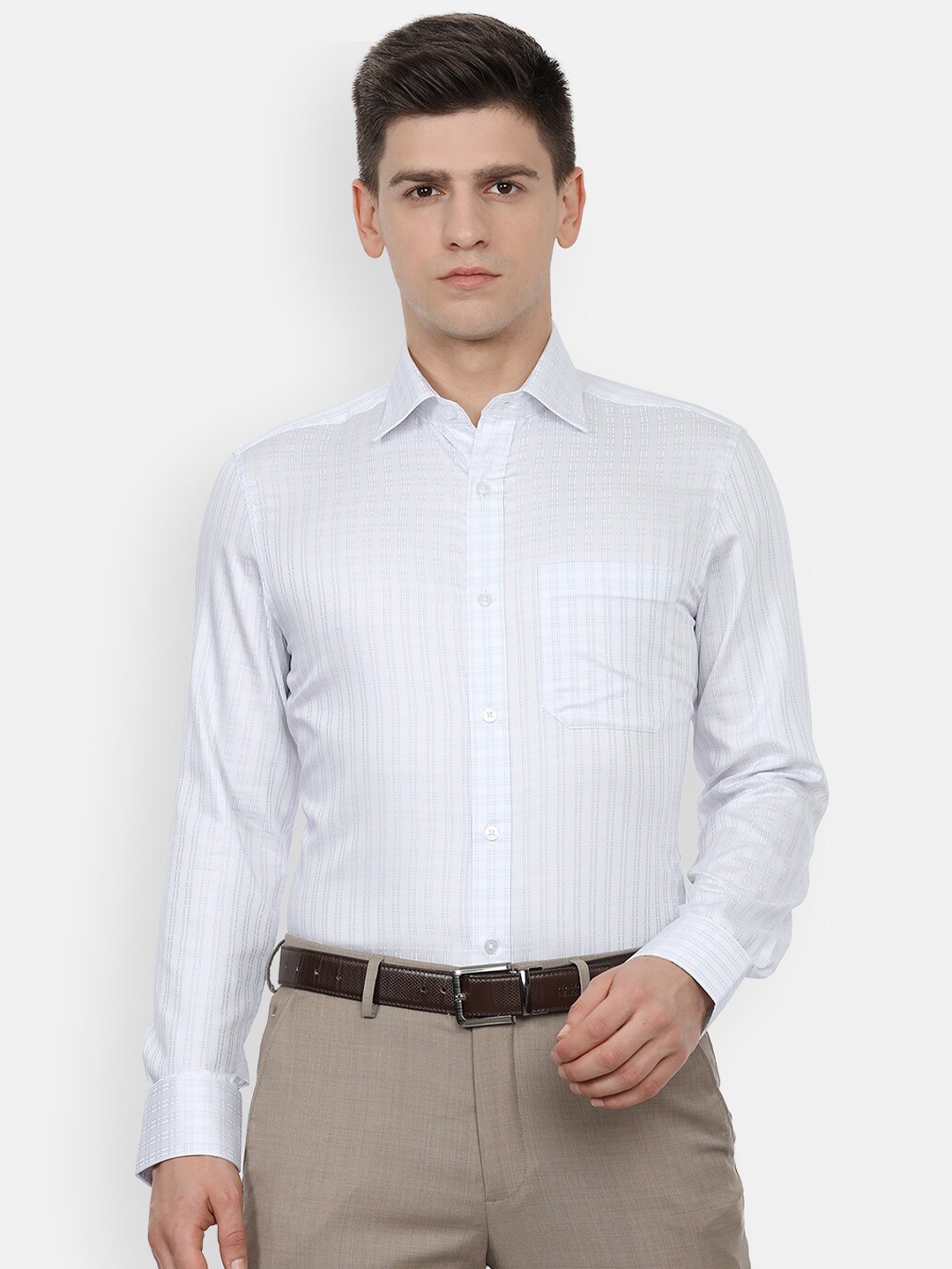 

Louis Philippe Men White Grid Tattersall Checks Checked Formal Shirt