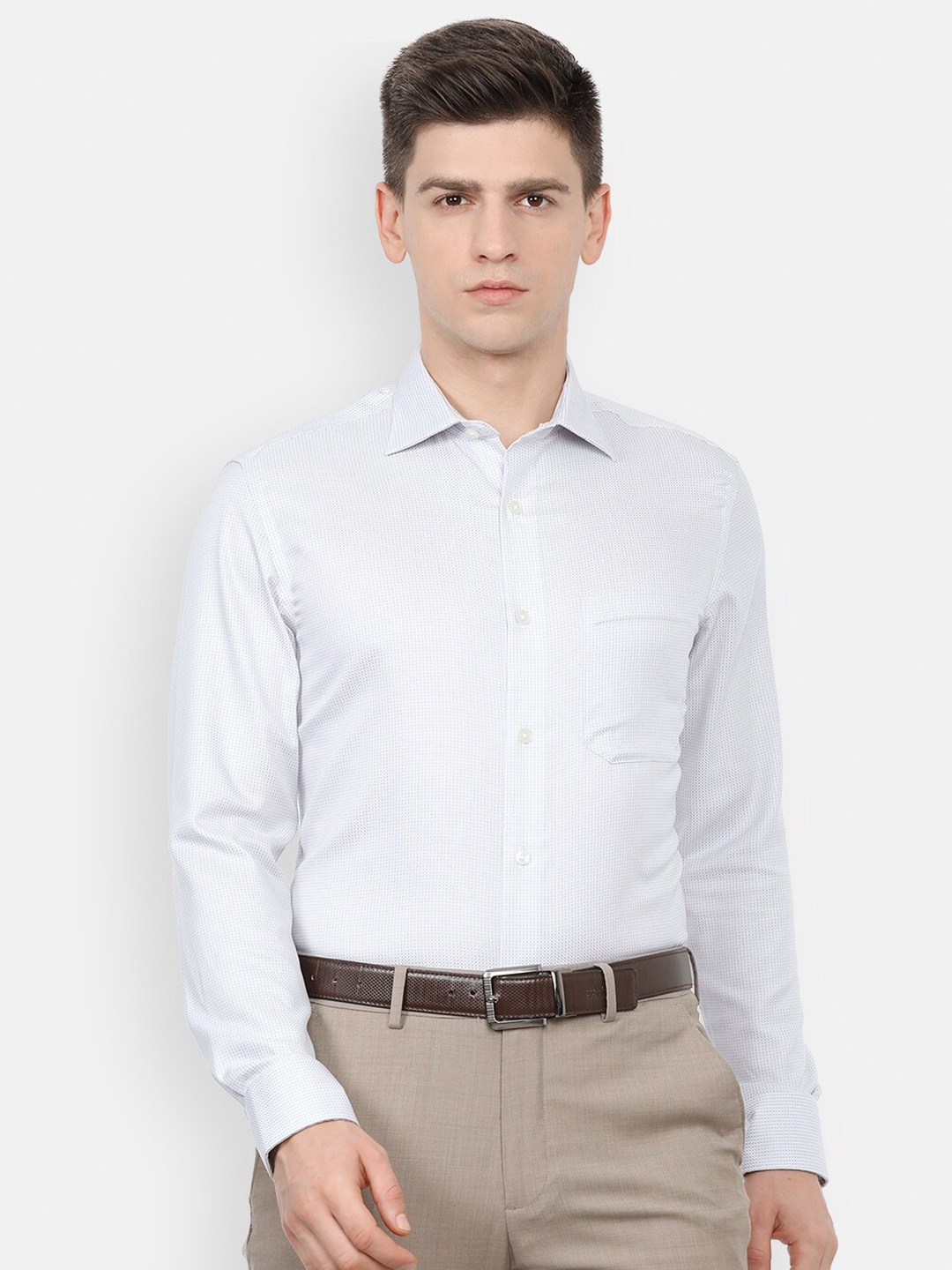 

Louis Philippe Permapress Men Blue Regular Fit Pinstripes Opaque Formal Shirt with Chest Pocket
