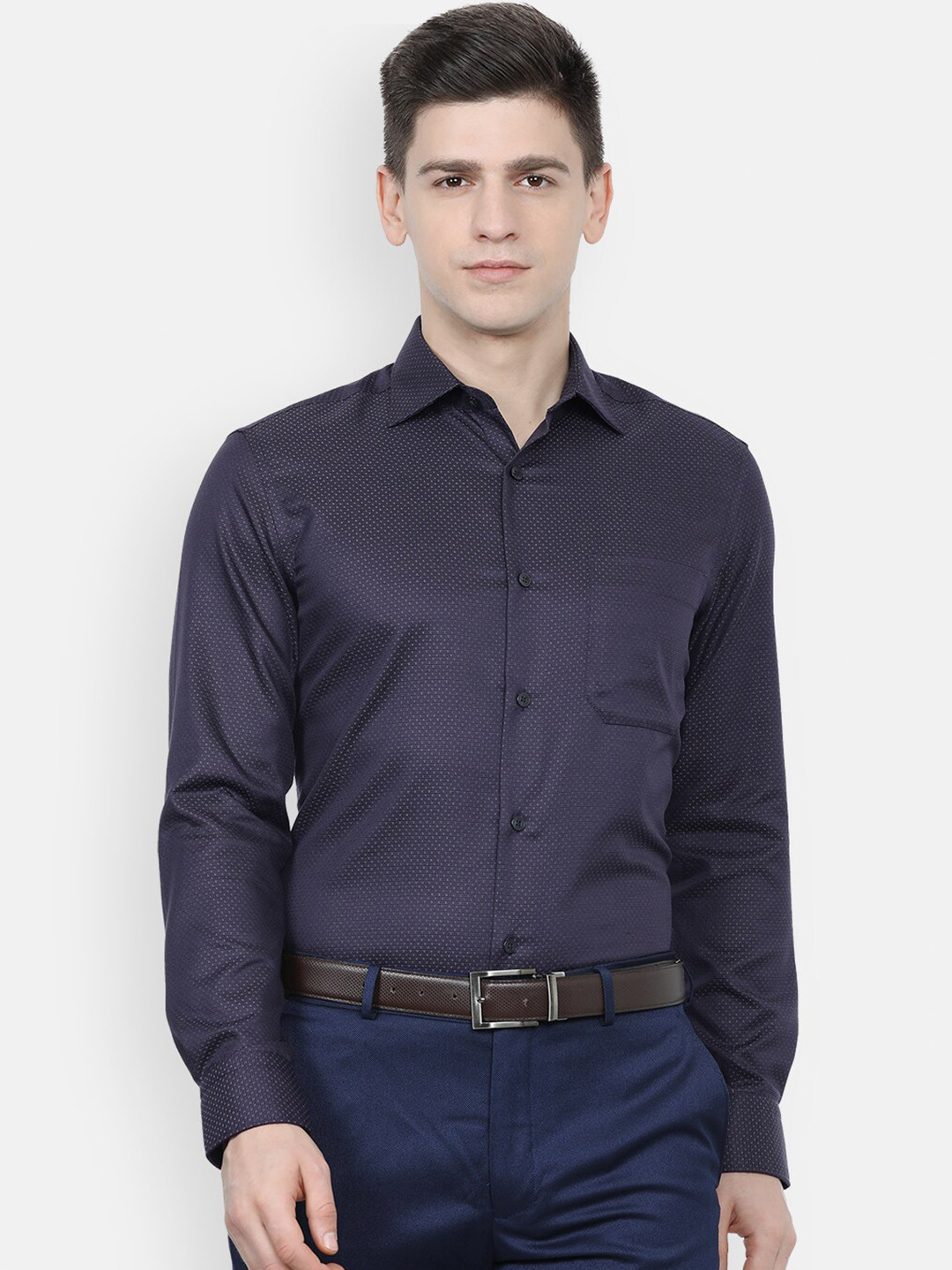 

Louis Philippe Permapress Men Navy Blue Formal Shirt