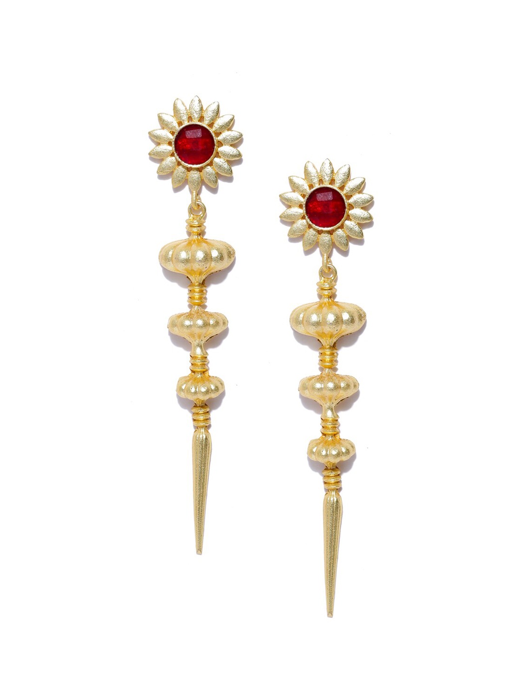 

PANASH Gold-Toned & Red Spiked Drop Earrings