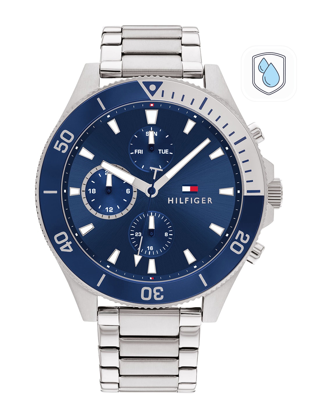 

Tommy Hilfiger Men Blue Dial & Silver Toned Stainless Steel Bracelet Style Straps Analogue Watch TH1791917