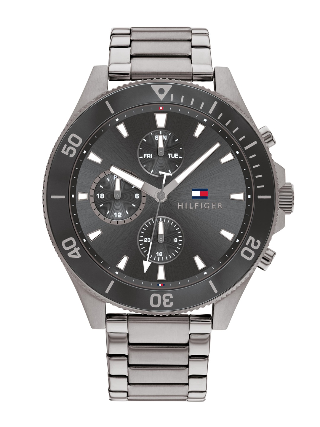 

Tommy Hilfiger Men Grey Dial & Grey Stainless Steel Bracelet Style Straps Analogue Watch TH1791918