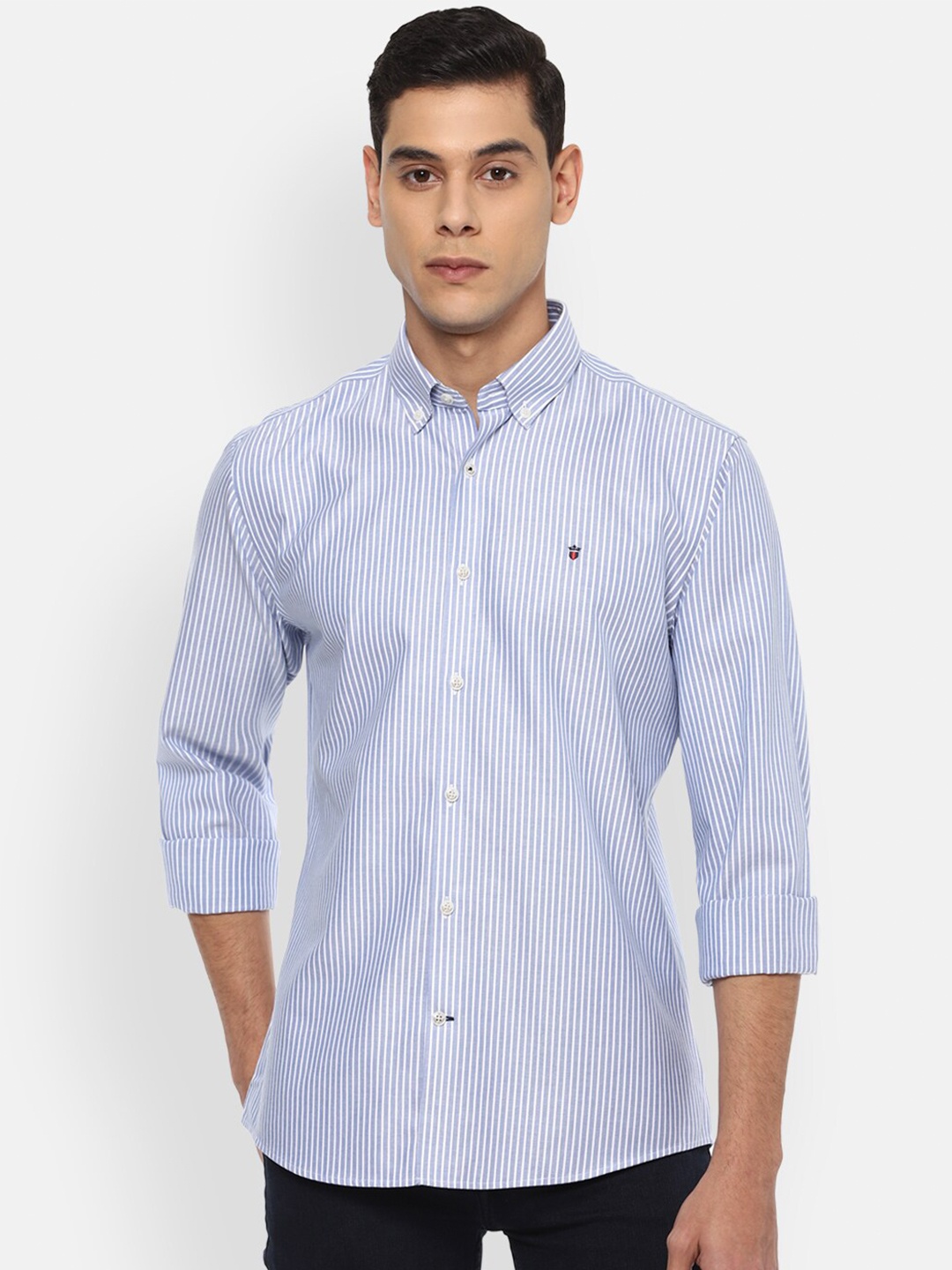 

Louis Philippe Sport Men Blue Slim Fit Striped Pure Cotton Casual Shirt