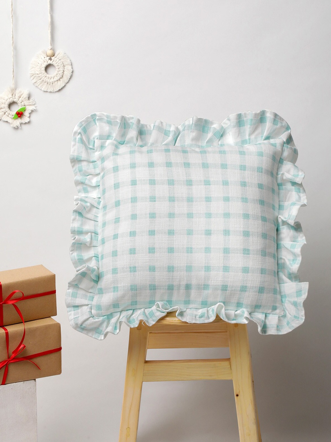 

The Yellow Dwelling White & Blue Geometric Square Cushion Covers