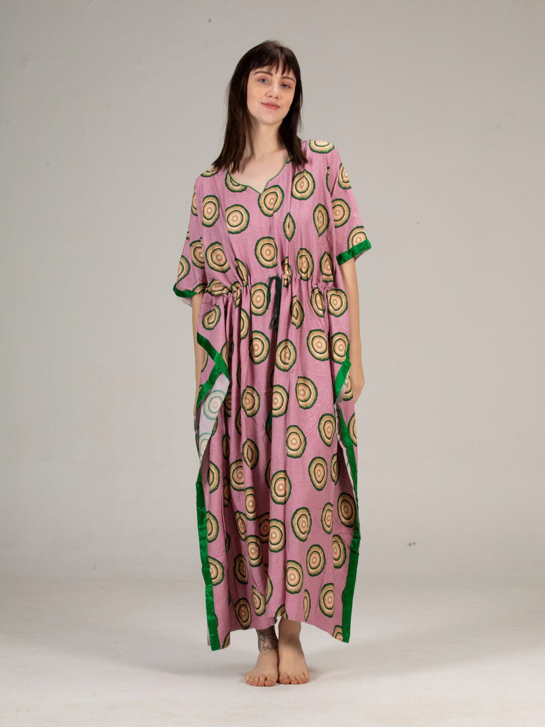 

evolove Purple Printed Maxi Kaftan Nightdress