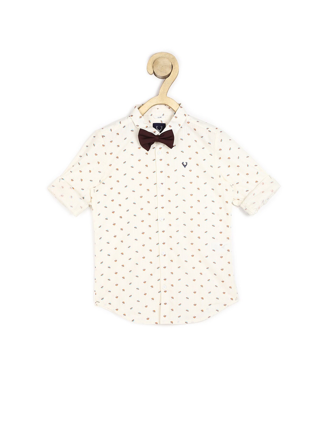 

Allen Solly Junior Boys Cream-Coloured Slim Fit Printed Casual Shirt