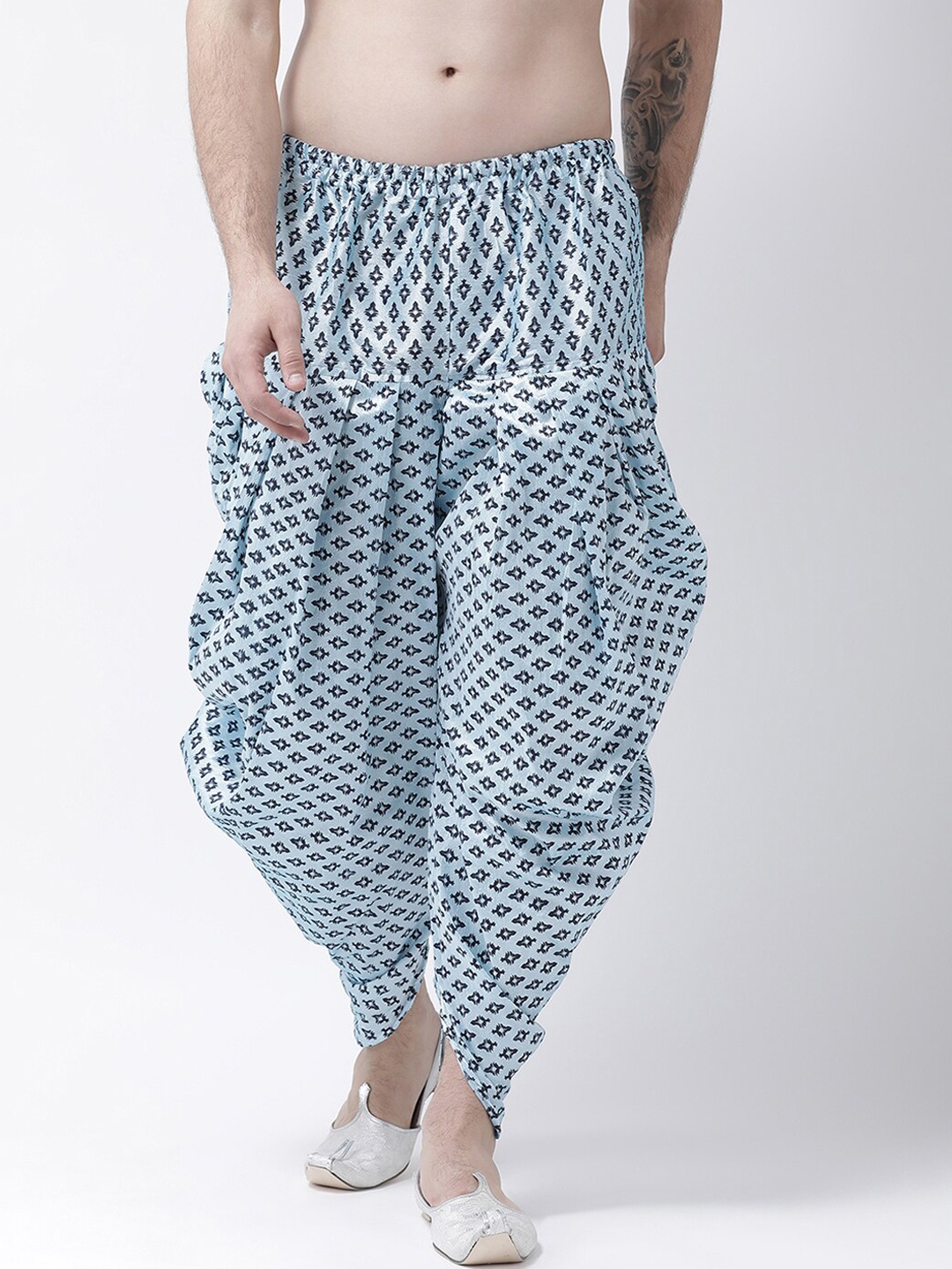 

DEYANN Turquoise Blue Printed Silk Dhoti Pants