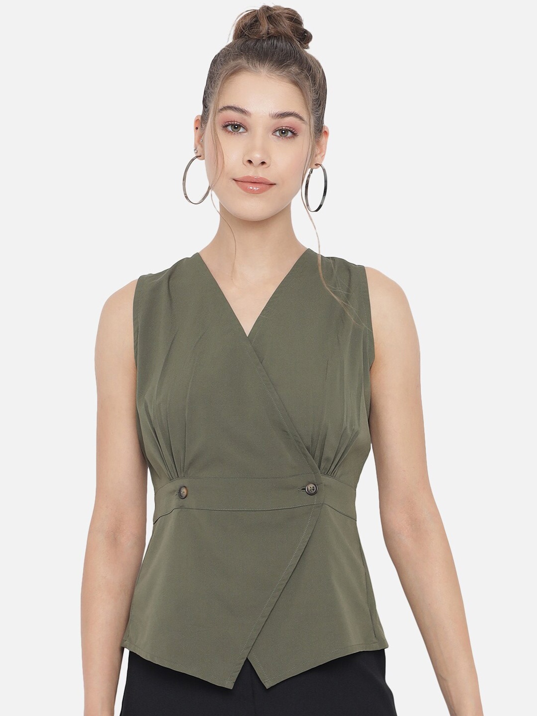 

Trend Arrest Women Green Cinched Wrap Top