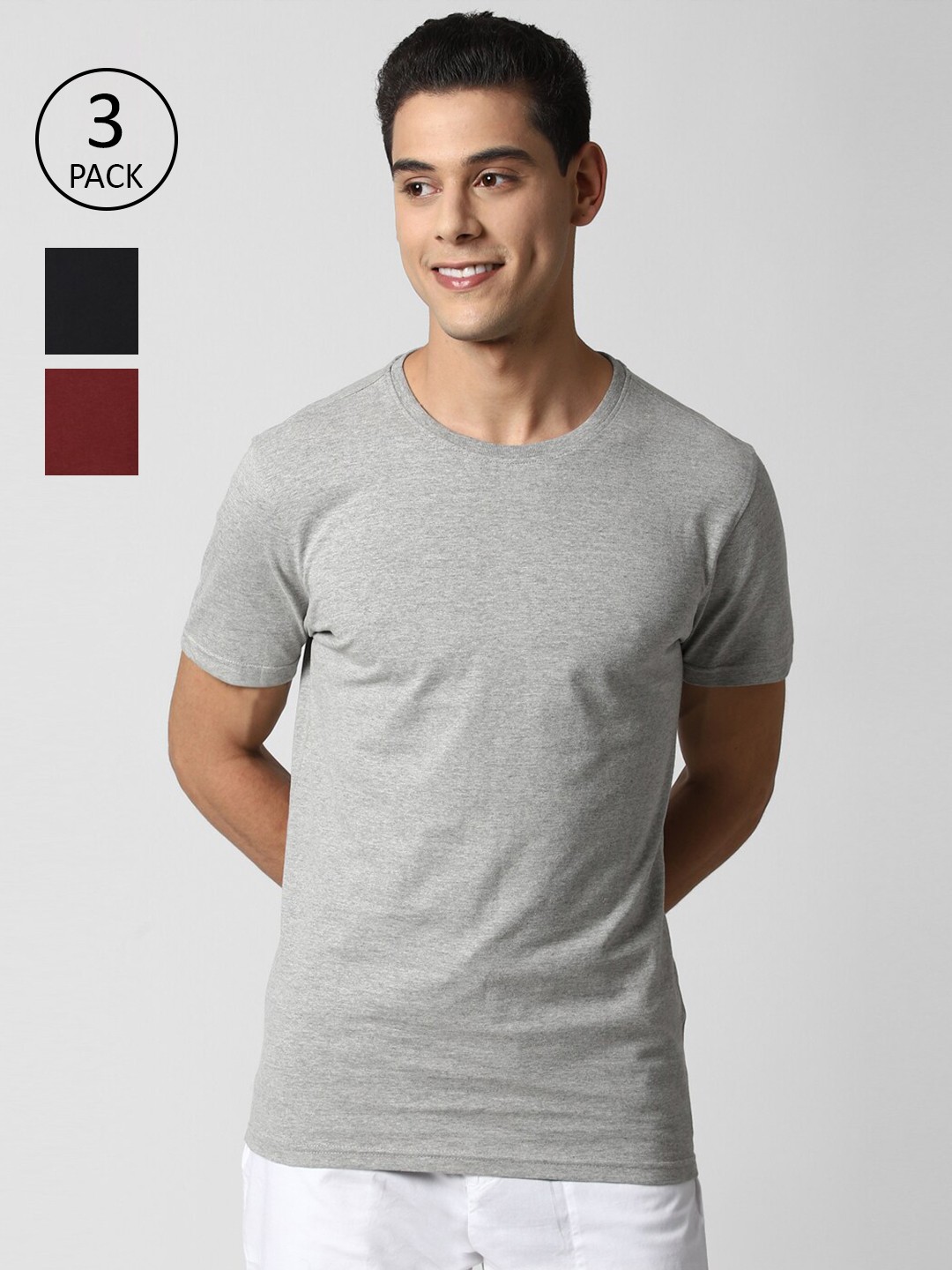 

Peter England Men Grey Pack of 3 Pockets T-shirt