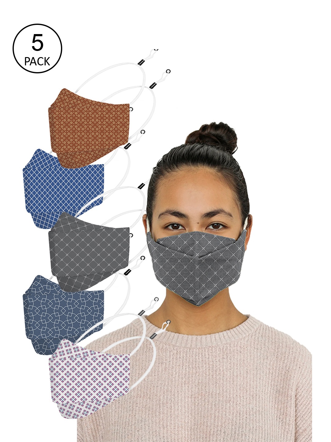 

PRIVIU Unisex Pack Of 5 4-Ply Pure Cotton Fusion PRO FFP2 Protective Face Masks, Blue