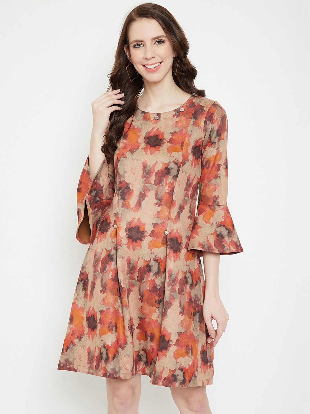 

armure Orange Floral Scuba A-Line Dress