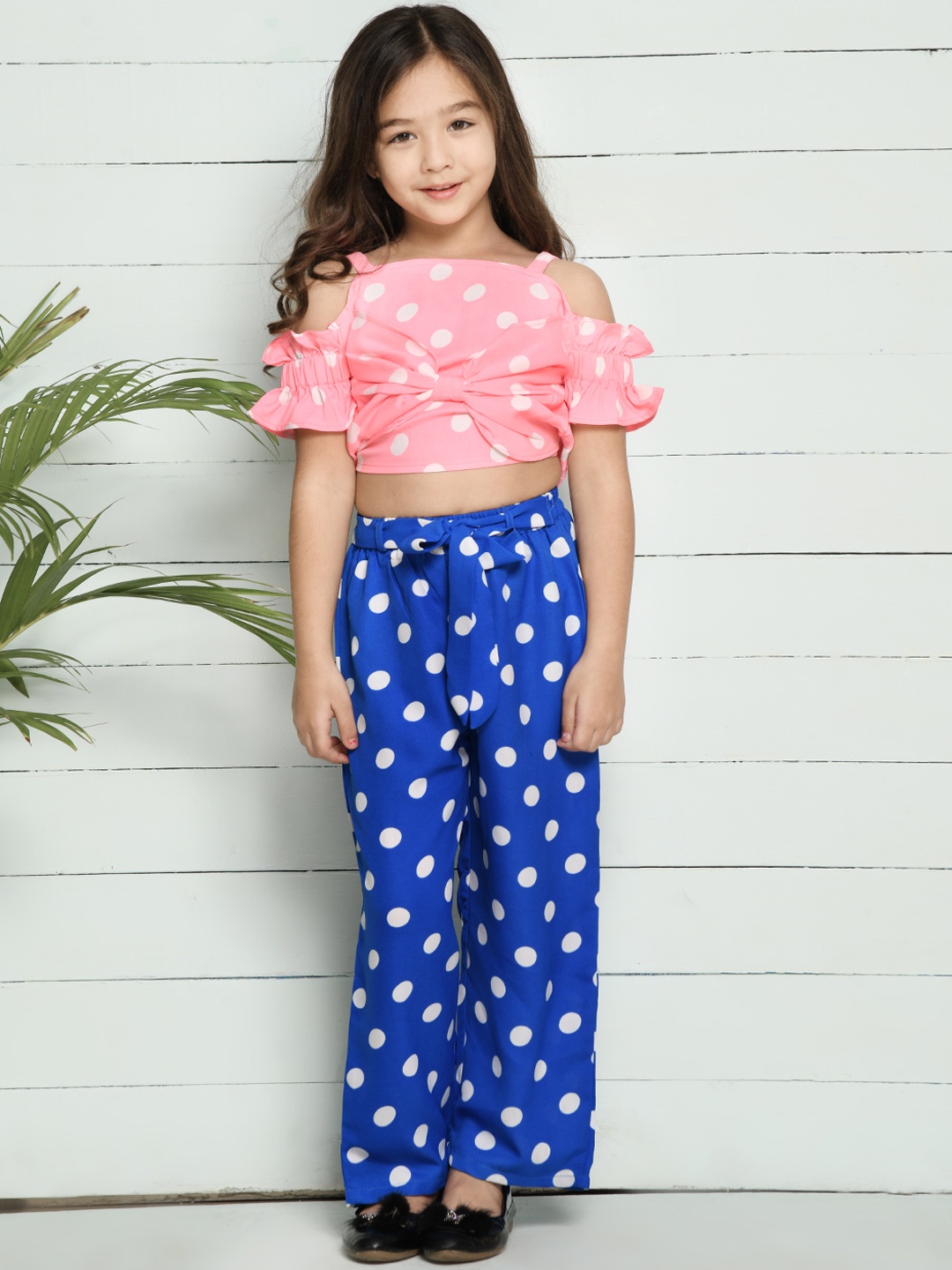 

LilPicks Girls Pink & Blue Printed Top with Palazzos