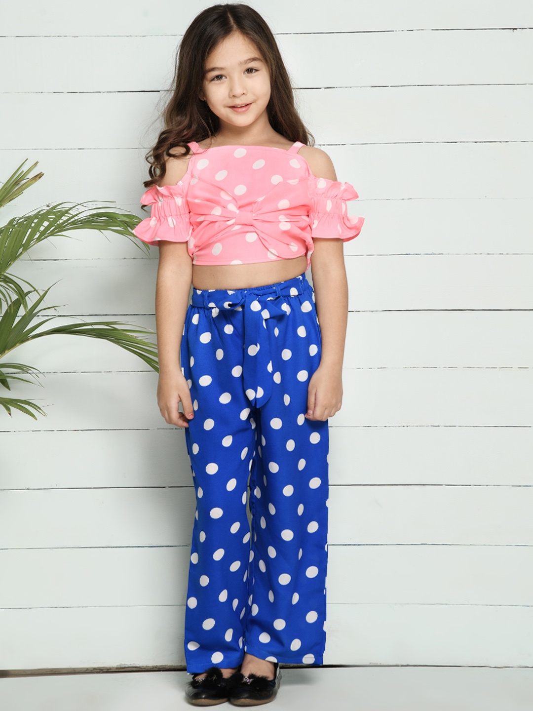 

LilPicks Girls Pink & Blue Printed Top with Palazzos