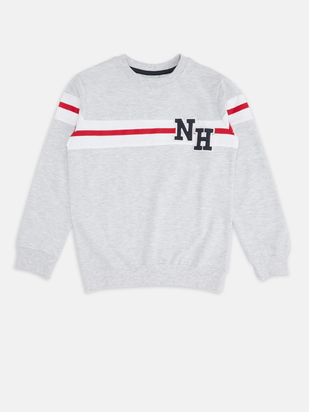 

Pantaloons Junior Boys Grey Melange Striped Pure Cotton Round Neck Sweatshirt