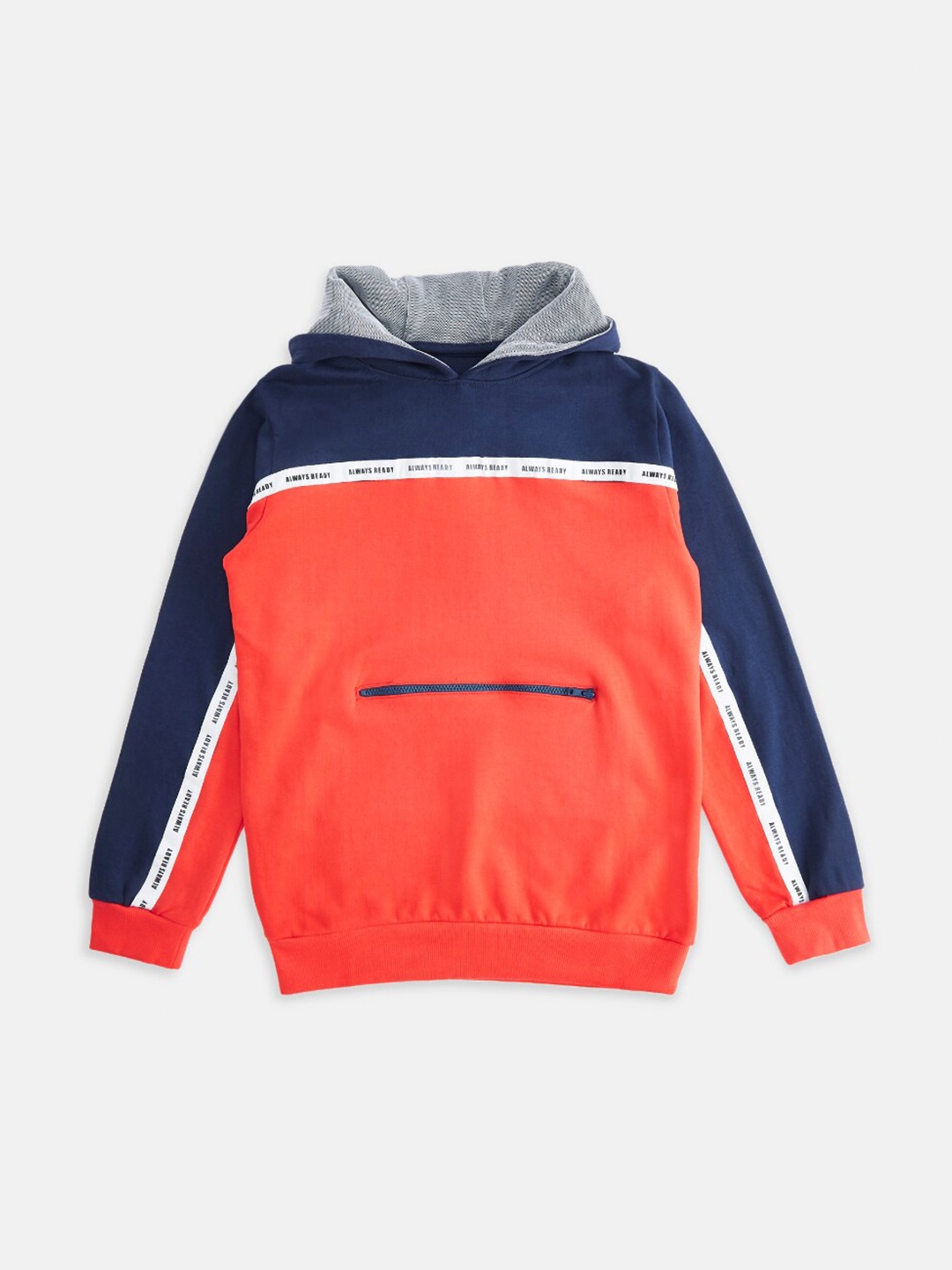 

Pantaloons Junior Boys Orange Colourblocked Pure Cotton Hooded Sweatshirt