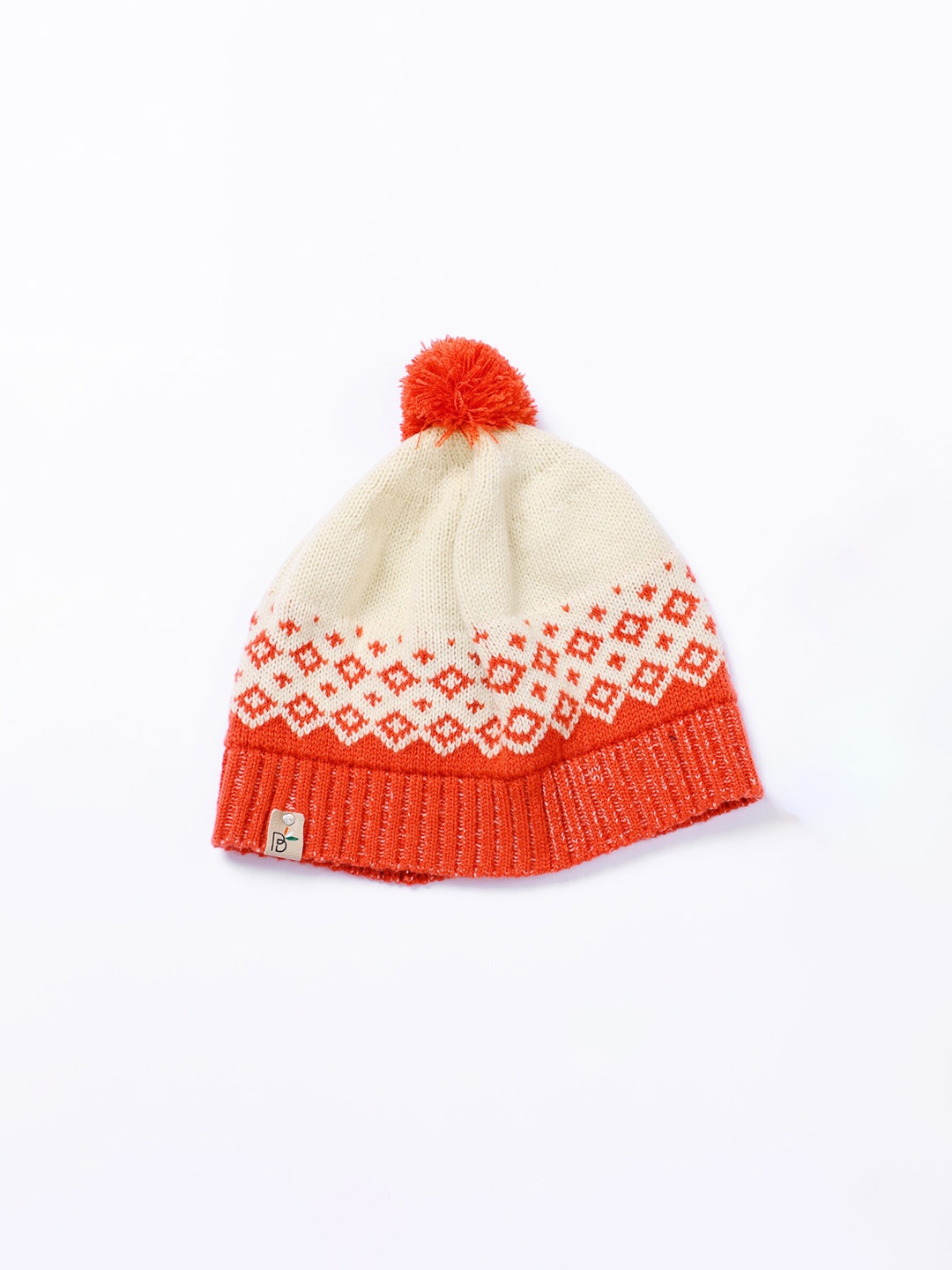 

Bharatasya Unisex Kids Orange & Beige Beanie