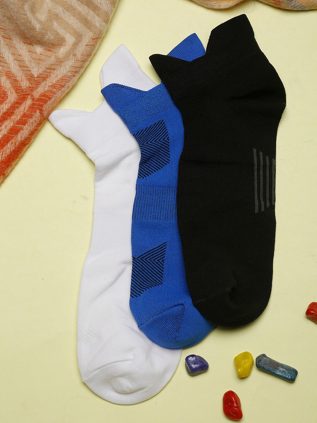 

LOUIS STITCH Men Pack of 3 Striped Ankle Length Antimicrobial Socks, Blue