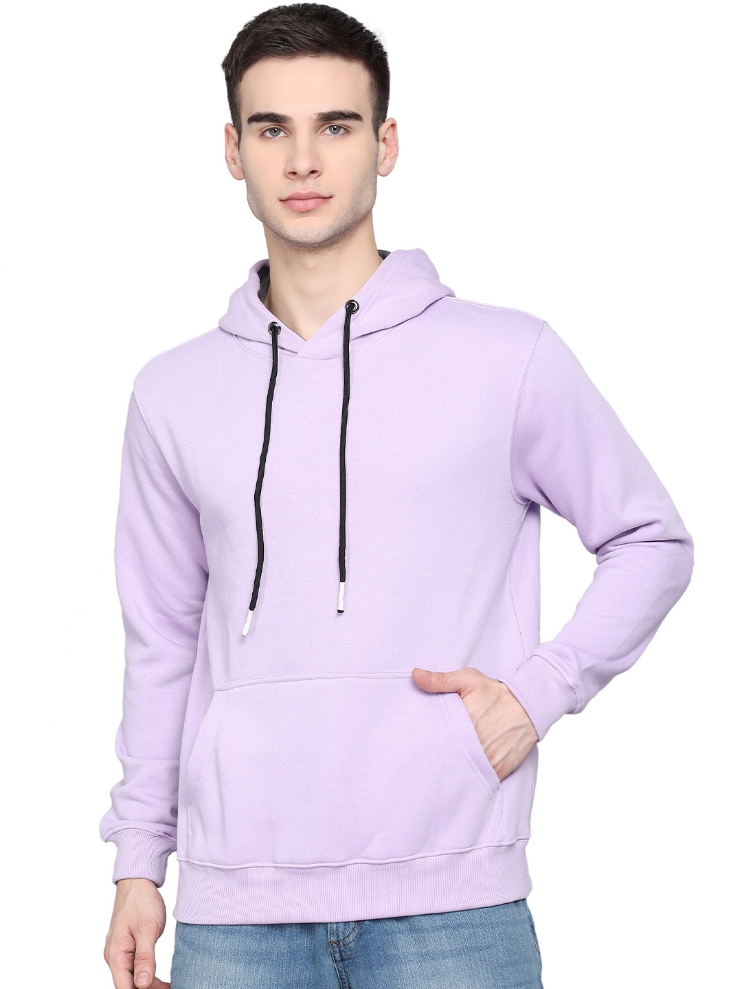 

PockMAN Men Lavender Solid Hooded Sweatshirt