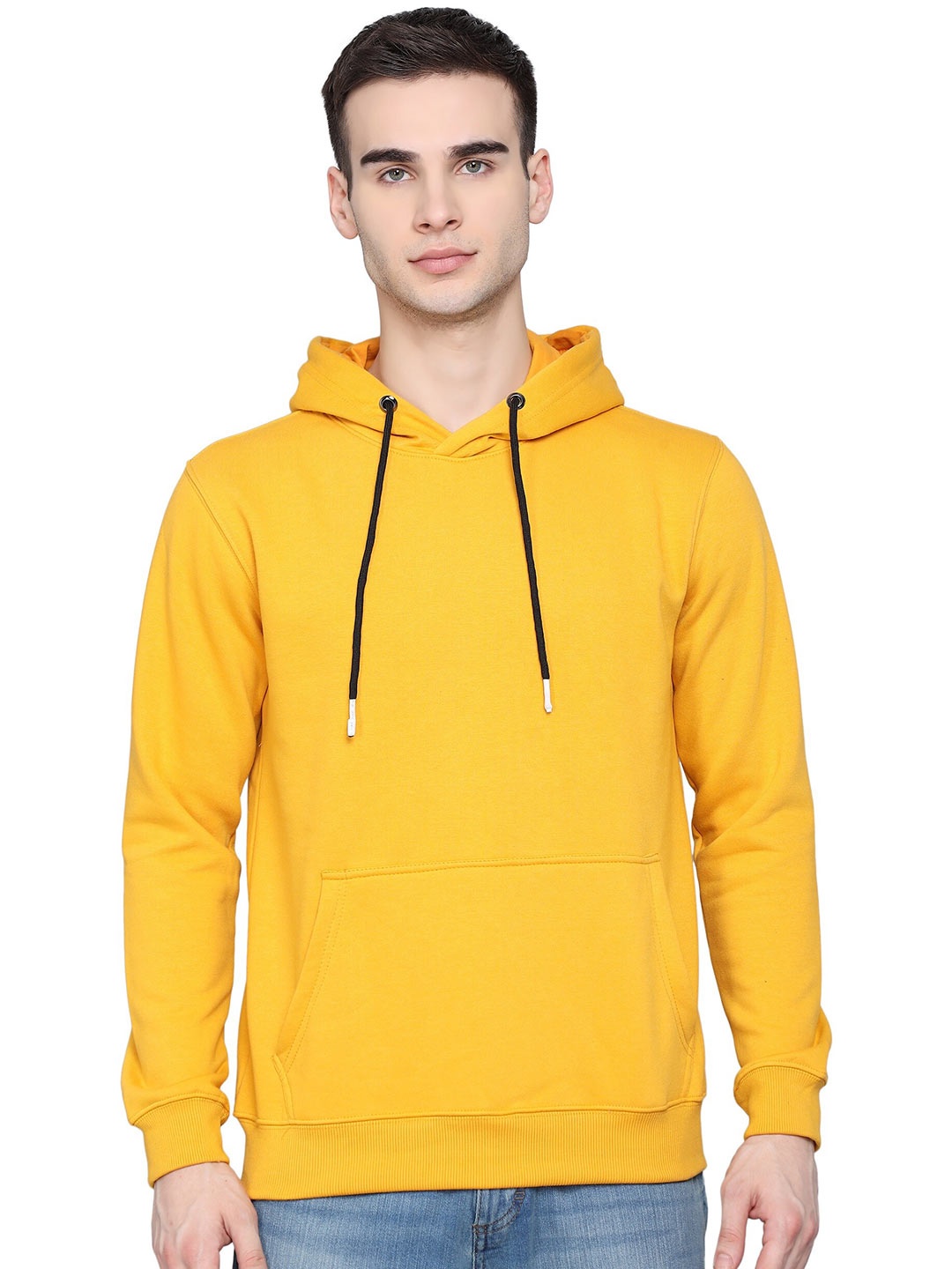 

PockMAN Men Mustard Hooded Sweatshirt