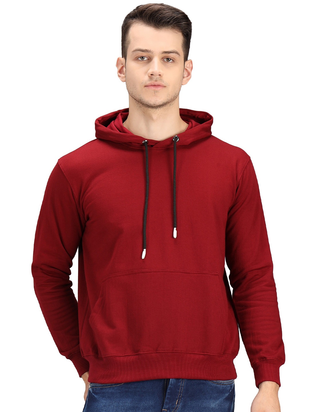 

PockMAN Men Maroon Hooded Sweatshirt