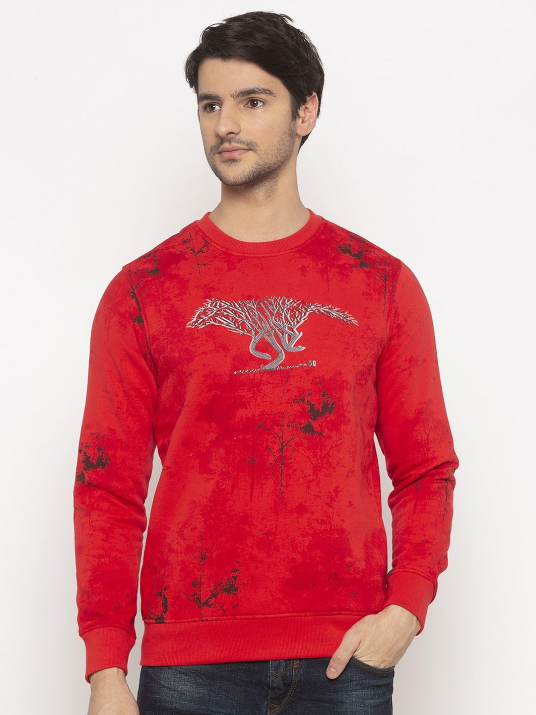 

Status Quo Men Coral Red Printed Sweatshirt