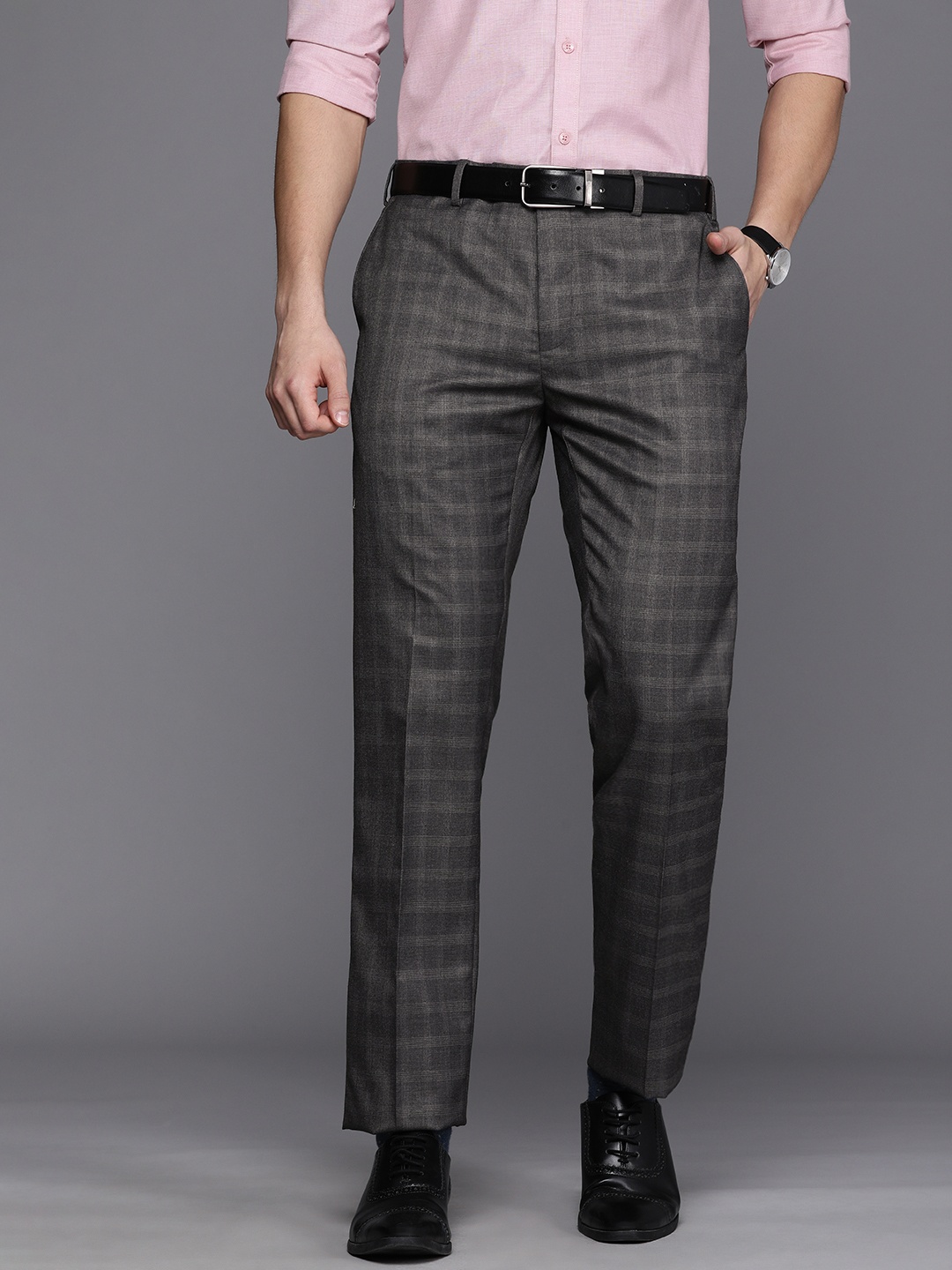 

Raymond Men Grey & White Checked Slim Fit Formal Trousers