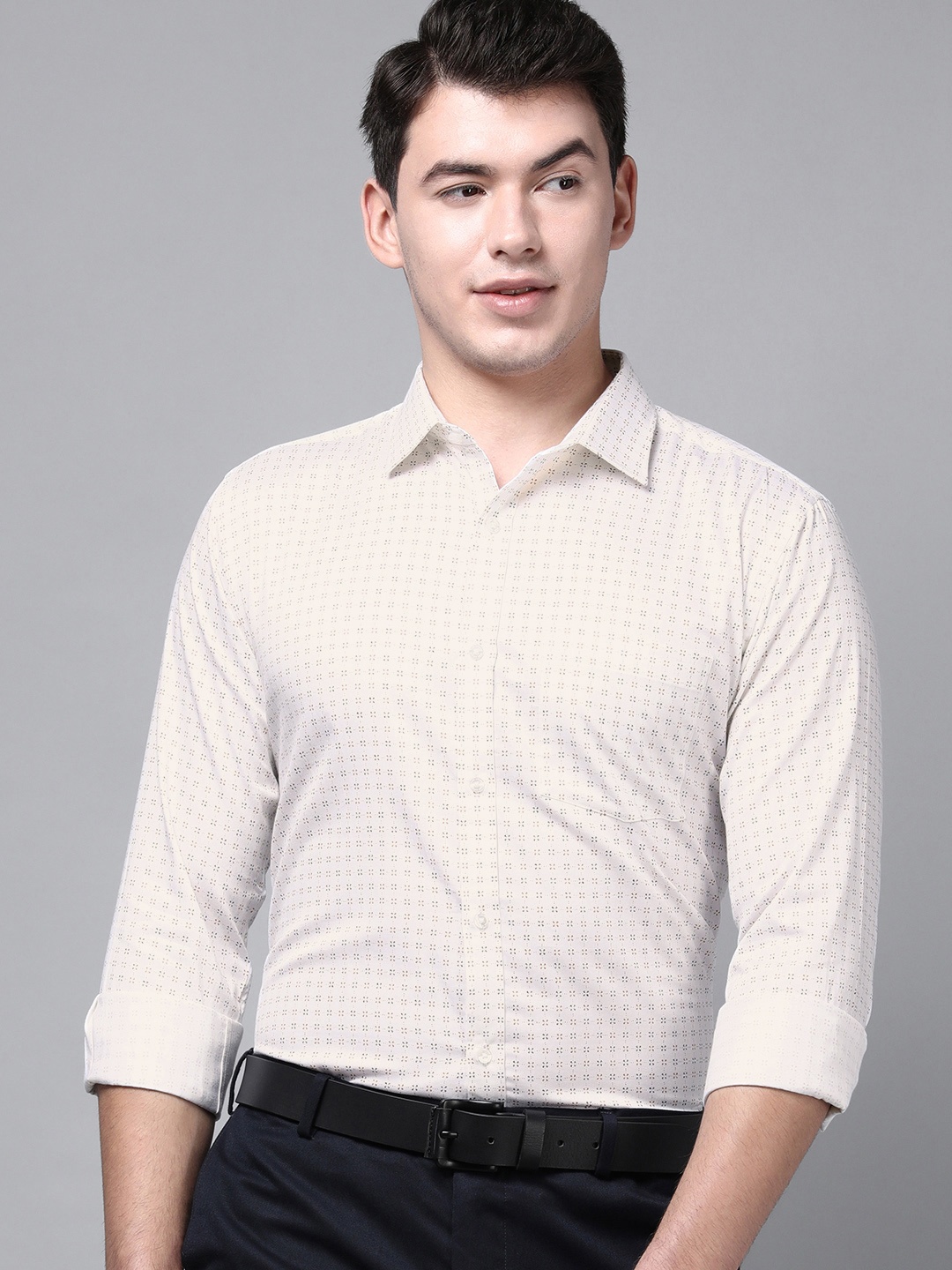 

Park Avenue Men White Slim Fit Printed Formal Shirt
