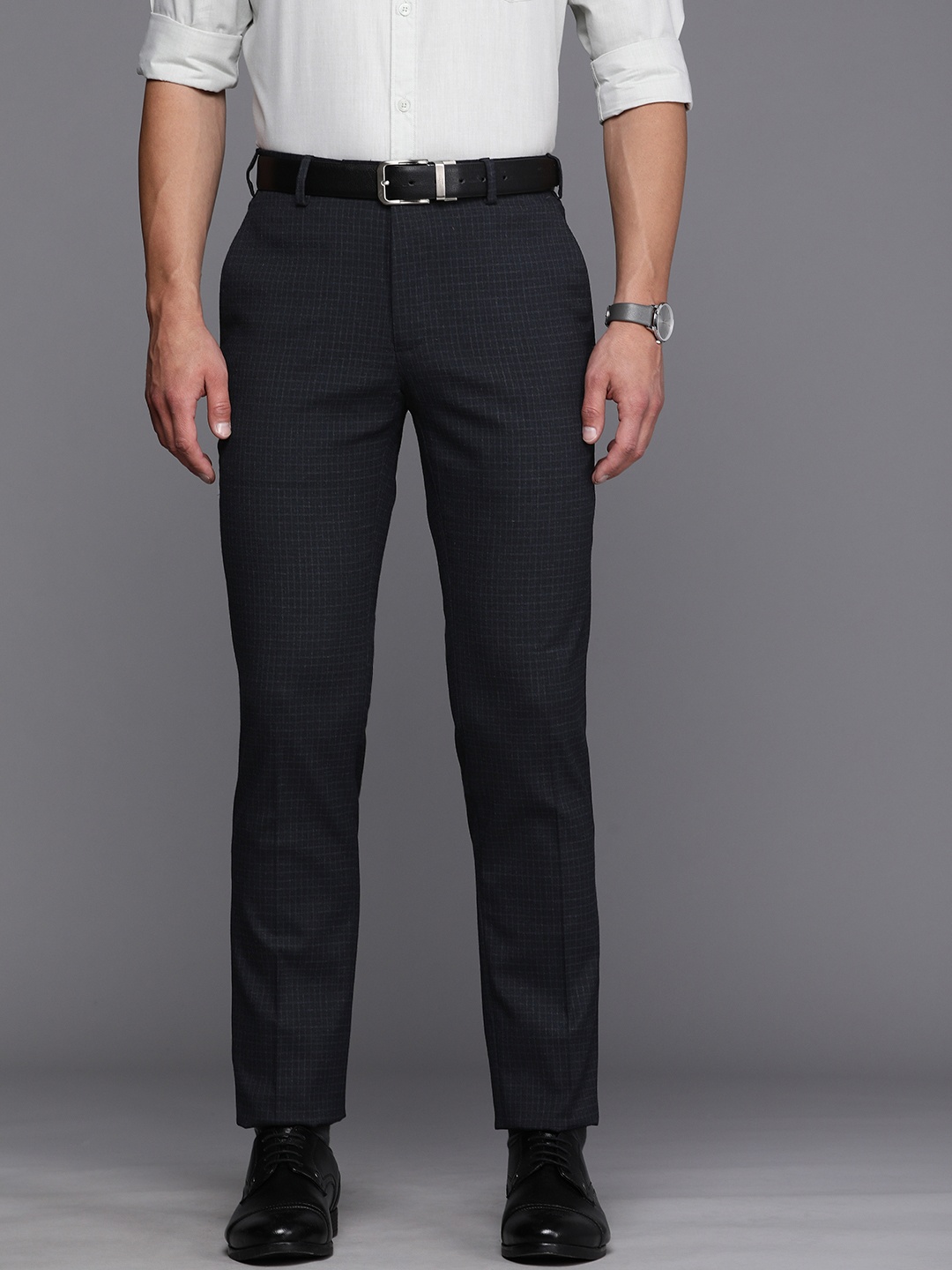 

Raymond Men Blue & White Checked Slim Fit Formal Trousers