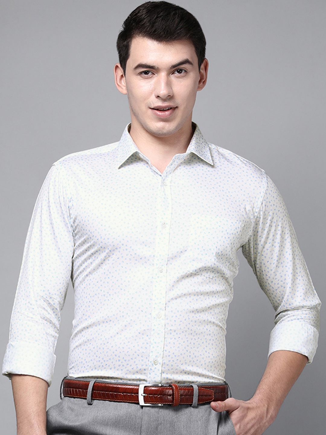 

Park Avenue Men White Slim Fit Floral Printed Formal Shirt