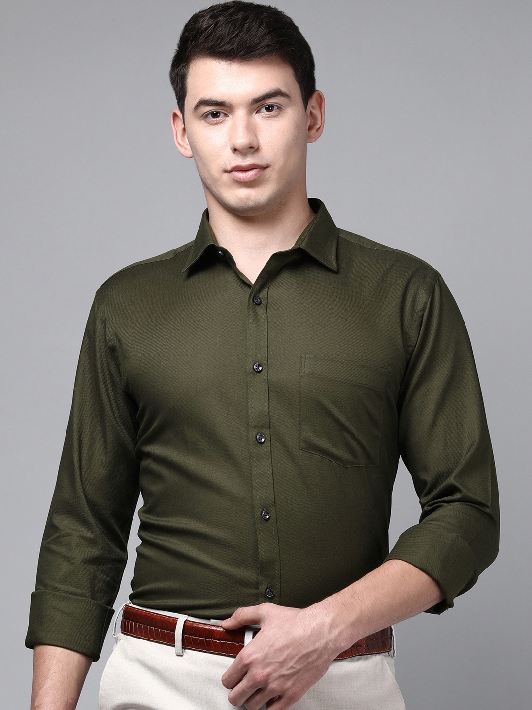 

Park Avenue Men Olive Green Slim Fit Formal Shirt