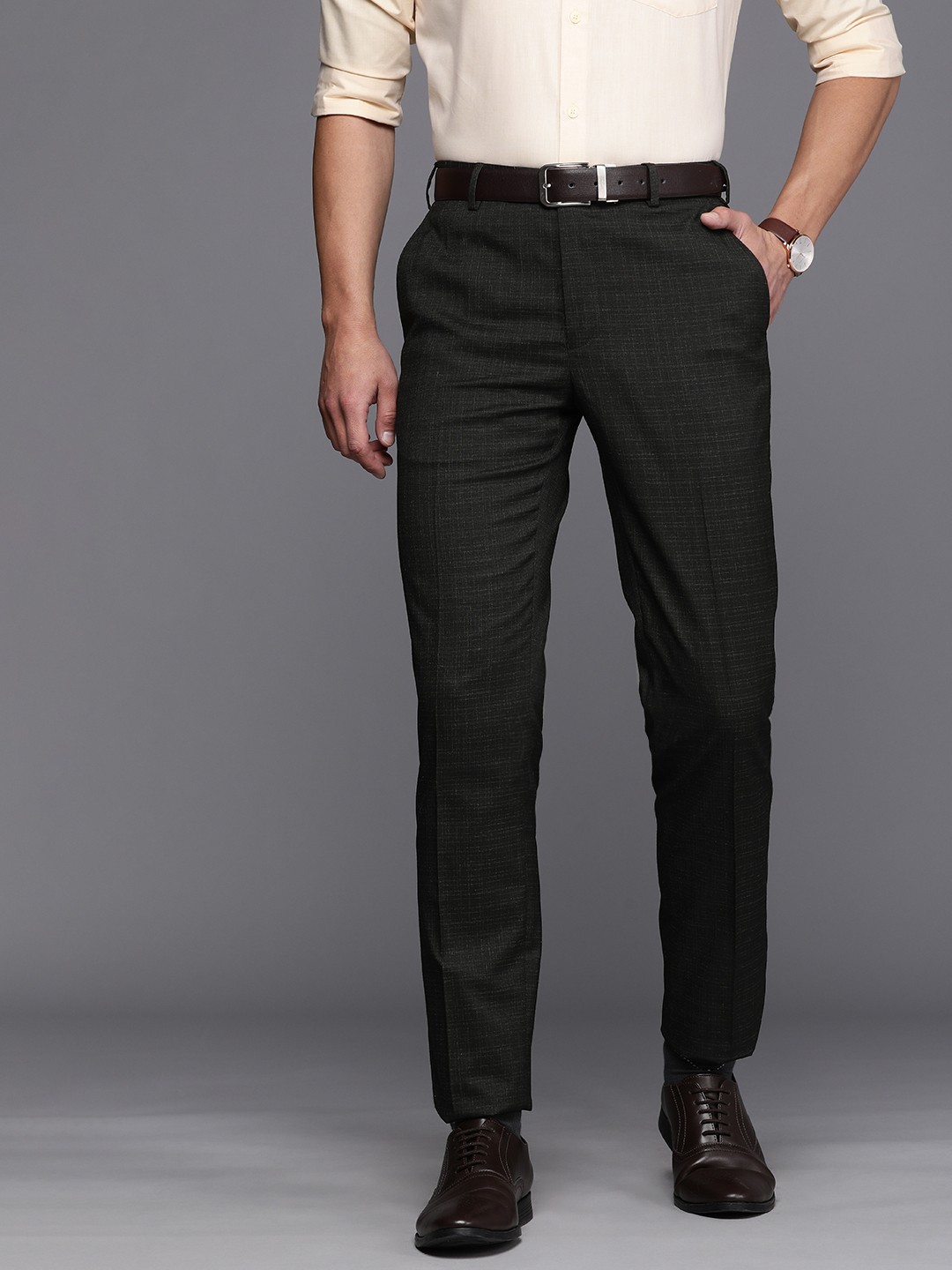 

Raymond Men Black Checked Slim Fit Formal Trousers