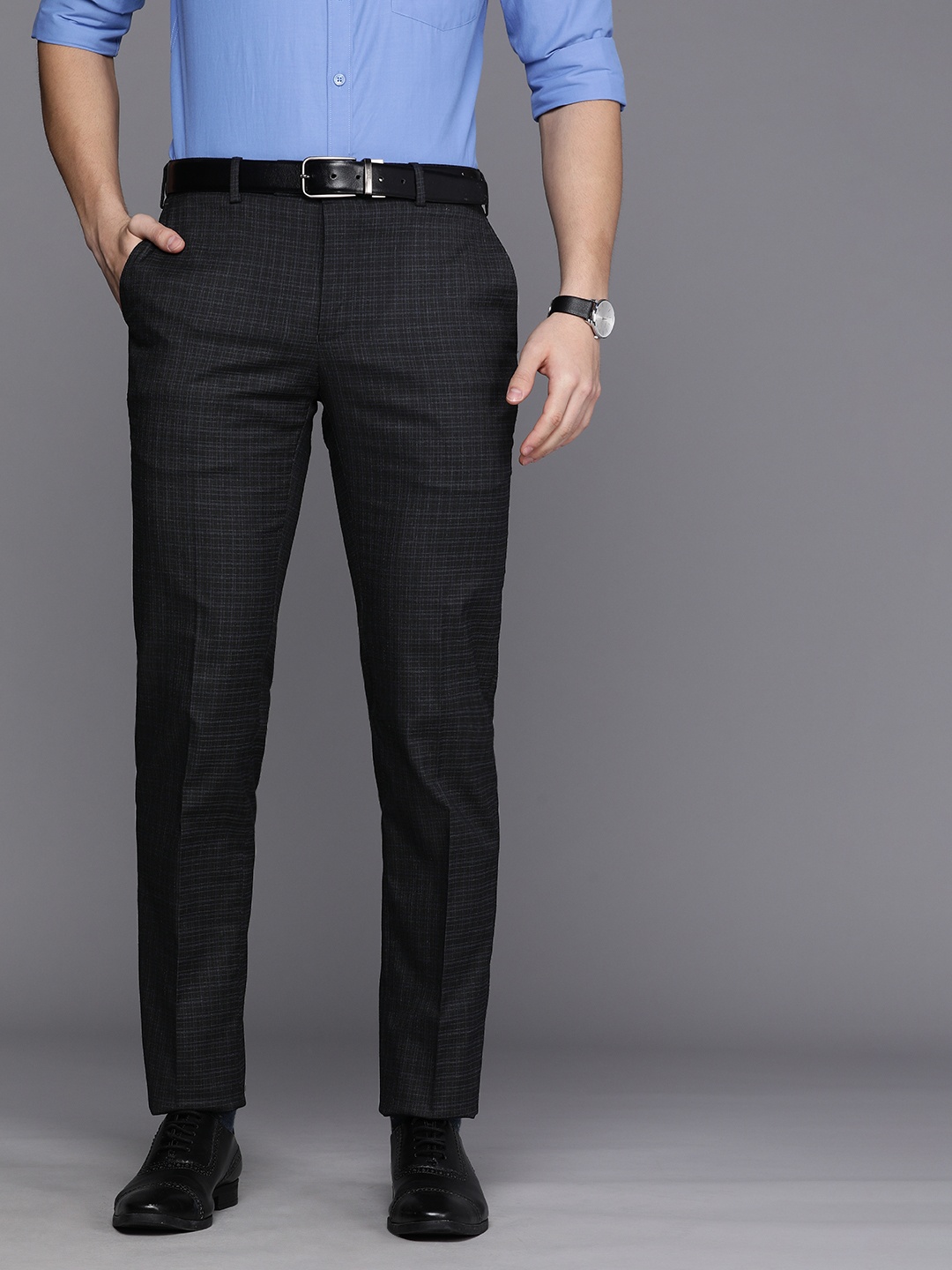 

Raymond Men Dark Blue Checked Slim Fit Formal Trousers