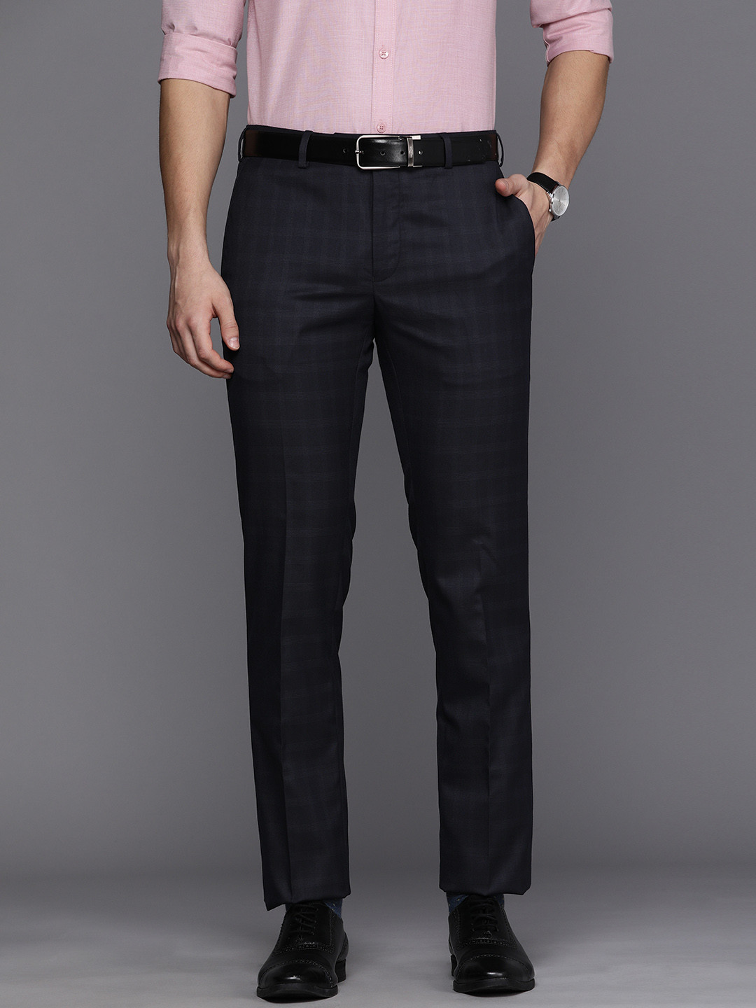 

Raymond Men Blue Checked Slim Fit Formal Trousers