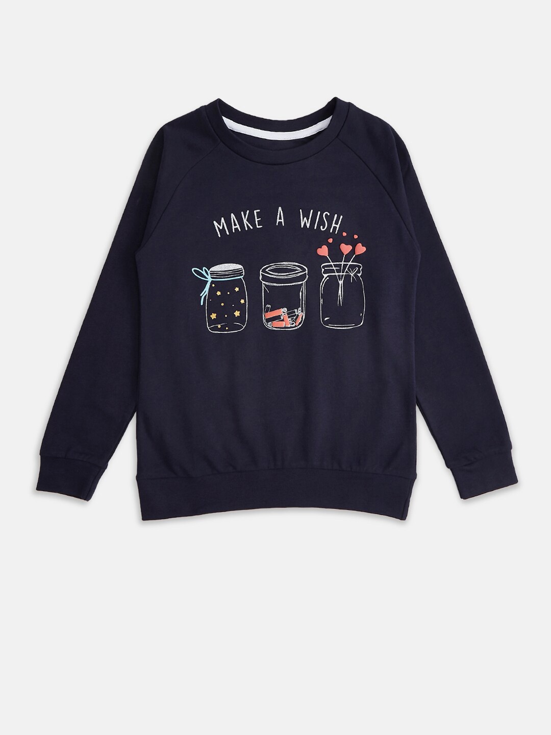 

Pantaloons Junior Girls Navy Blue Printed Pure Cotton Sweatshirt