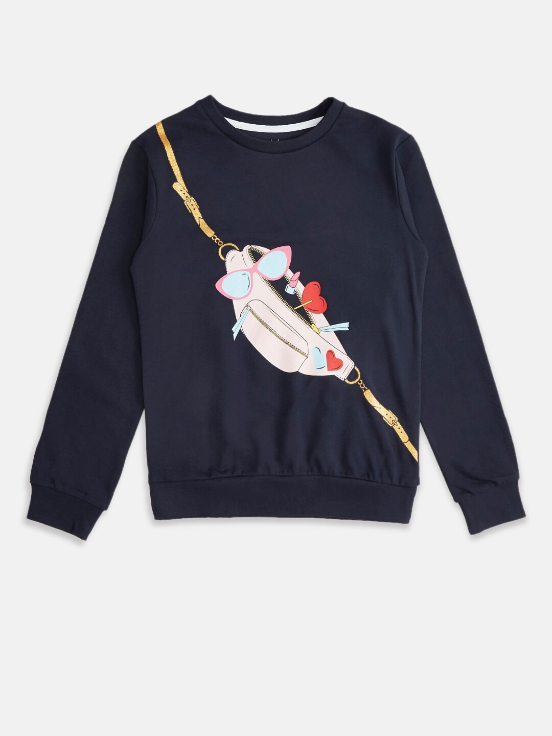 

Pantaloons Junior Girls Navy Blue Printed Pure Cotton Sweatshirt