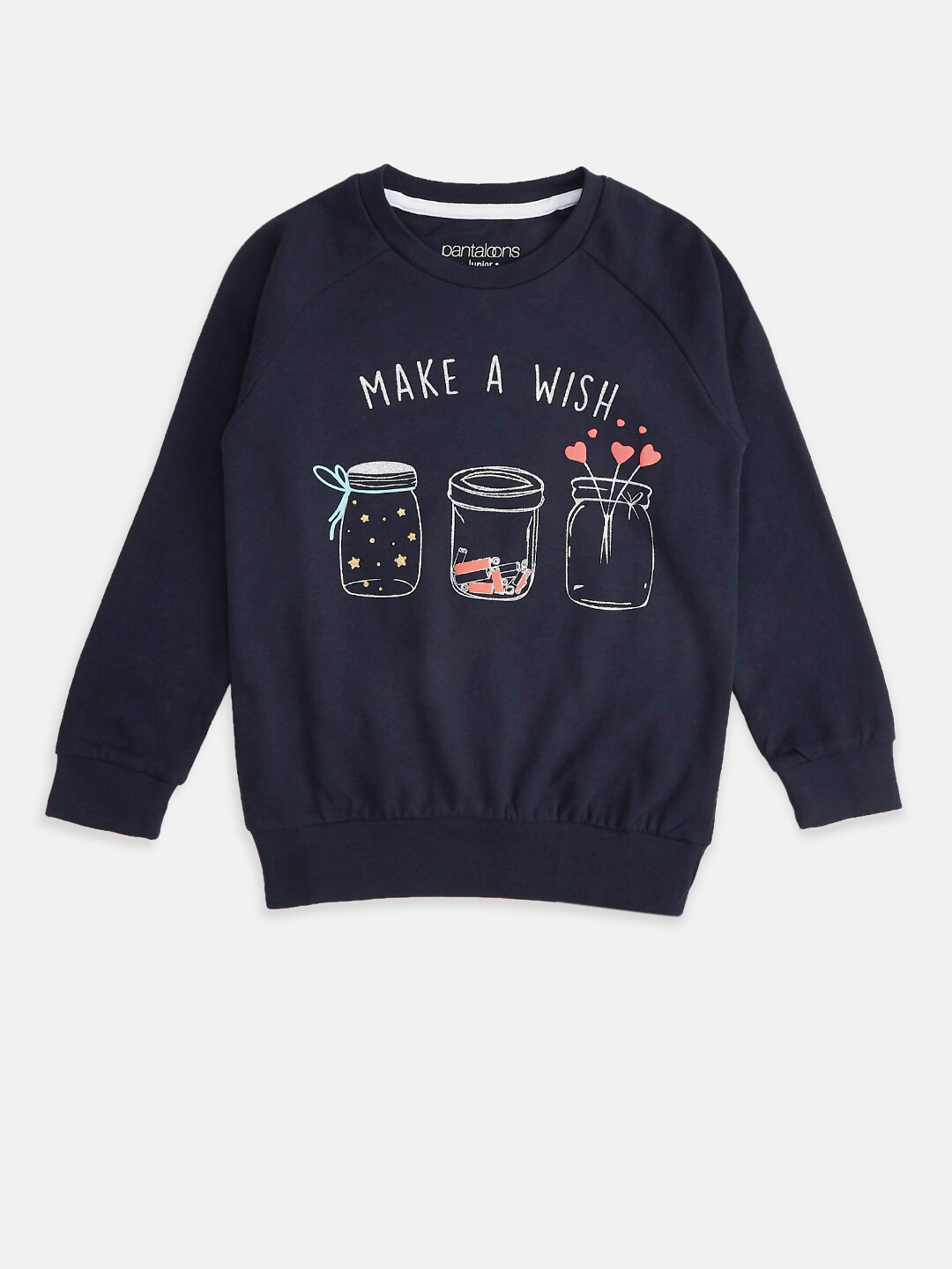 

Pantaloons Junior Girls Navy Blue Printed Pure Cotton Sweatshirt
