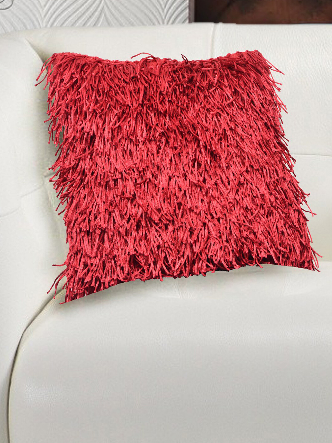 

AVI Living Red Square Shaggy Cushion Cover