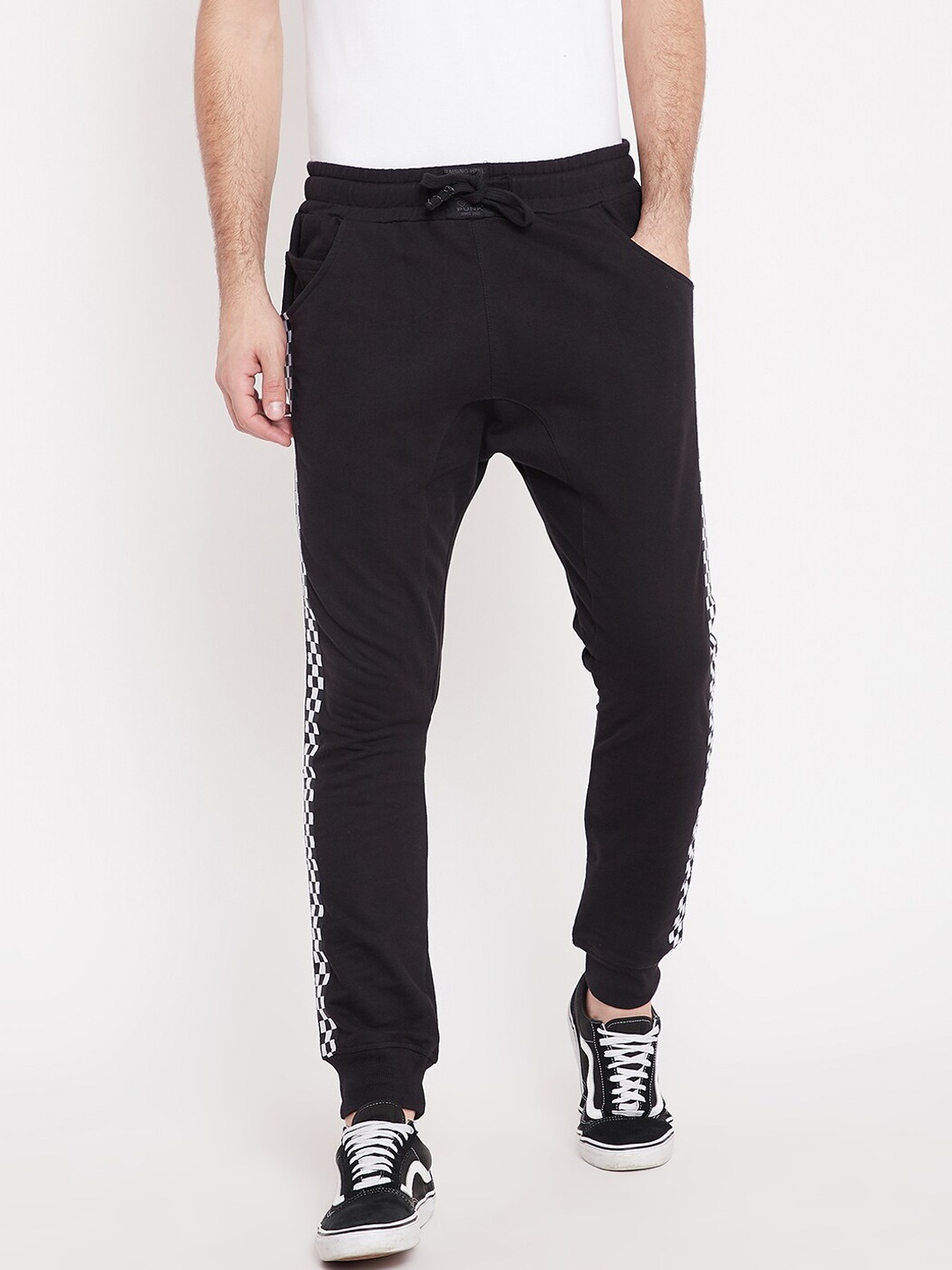 

PUNK Men Black & White Solid Cotton Relaxed-Fit Joggers