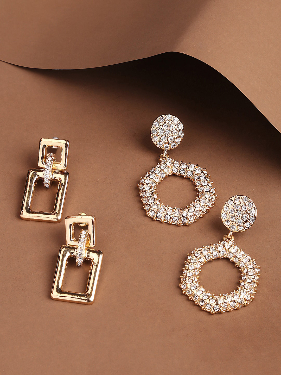 

Lilly & sparkle Set Of 2 Gold-Toned & White Geometric Drop Earrings