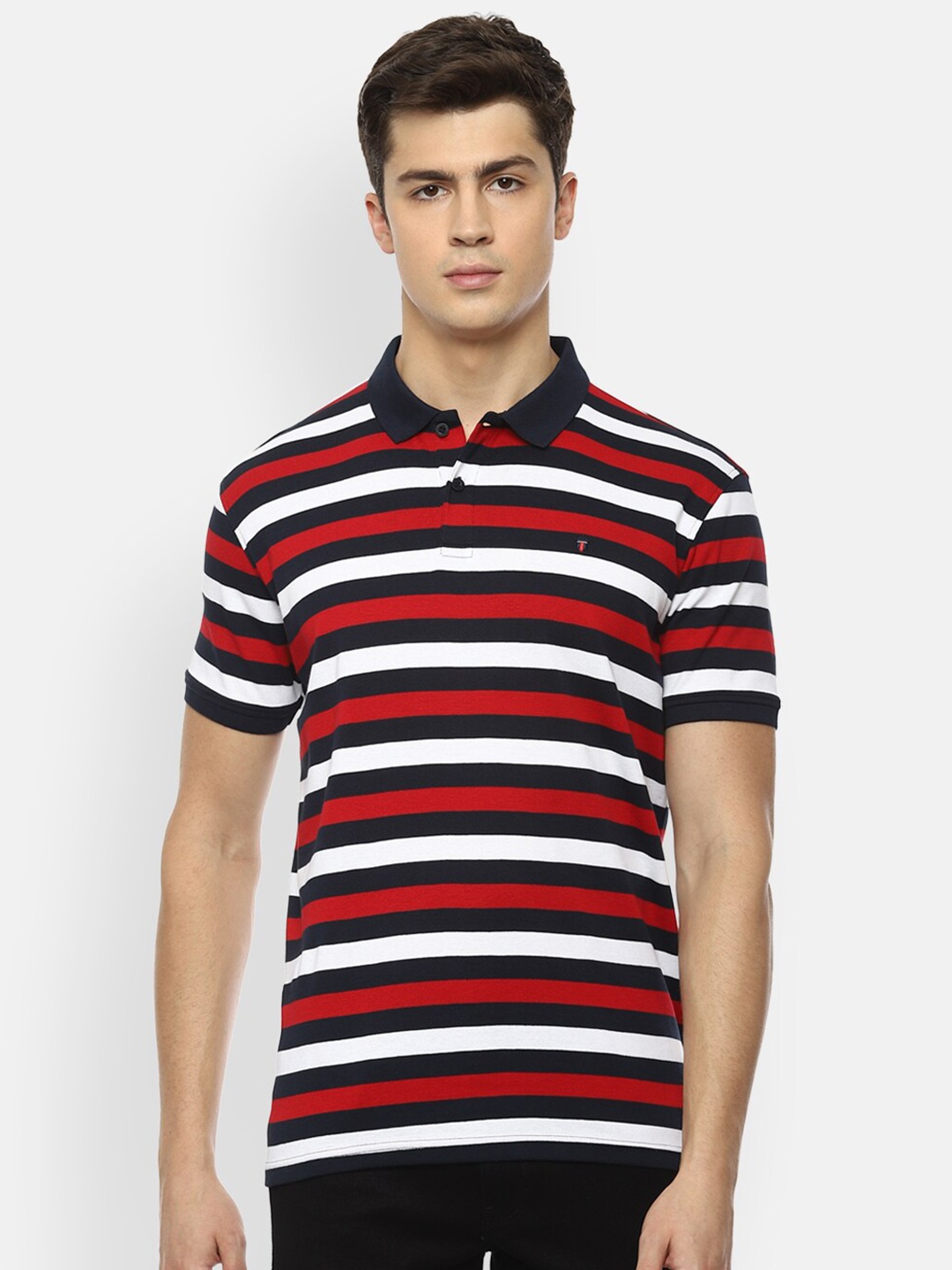 

Louis Philippe Sport Men Black & Red Striped Polo Collar Slim Fit T-shirt