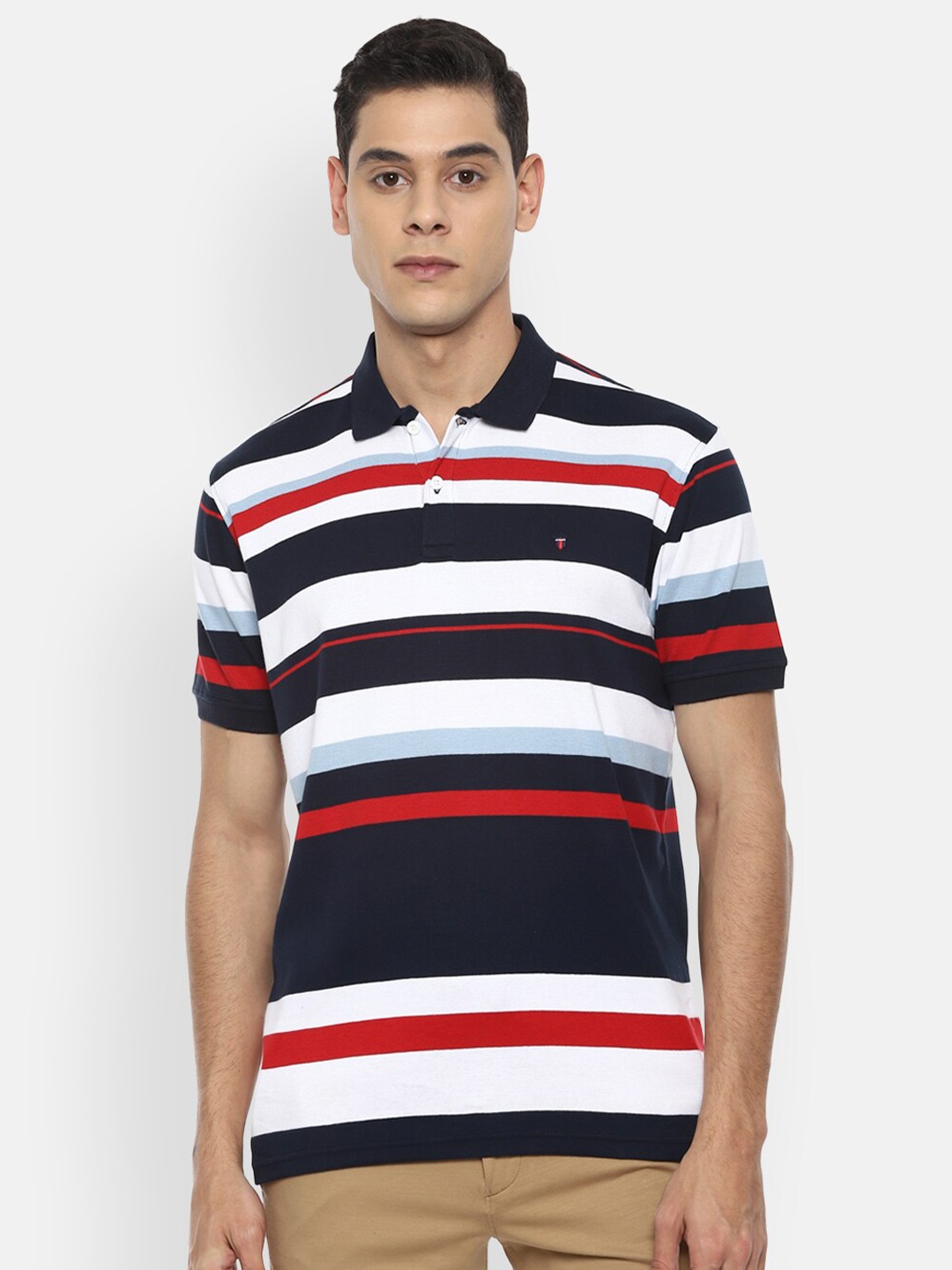 

Louis Philippe Sport Men Navy Blue & Black Striped Polo Collar Slim Fit T-shirt