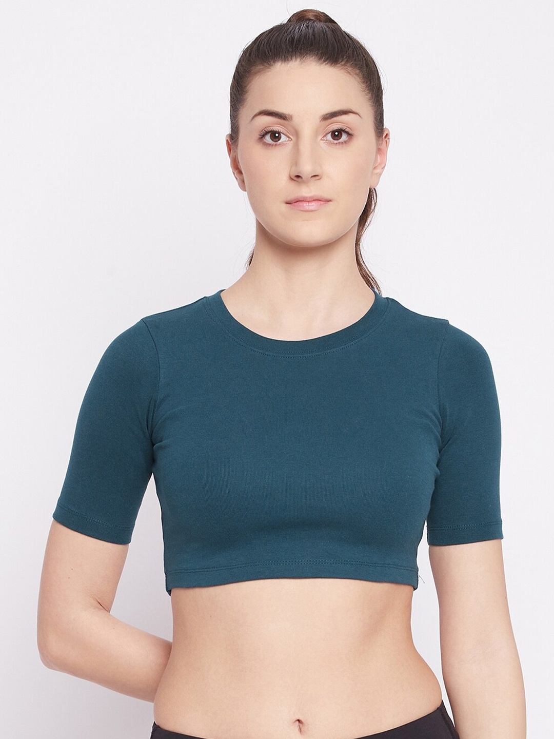

ATHLISIS Teal Blue Fitted Crop Top