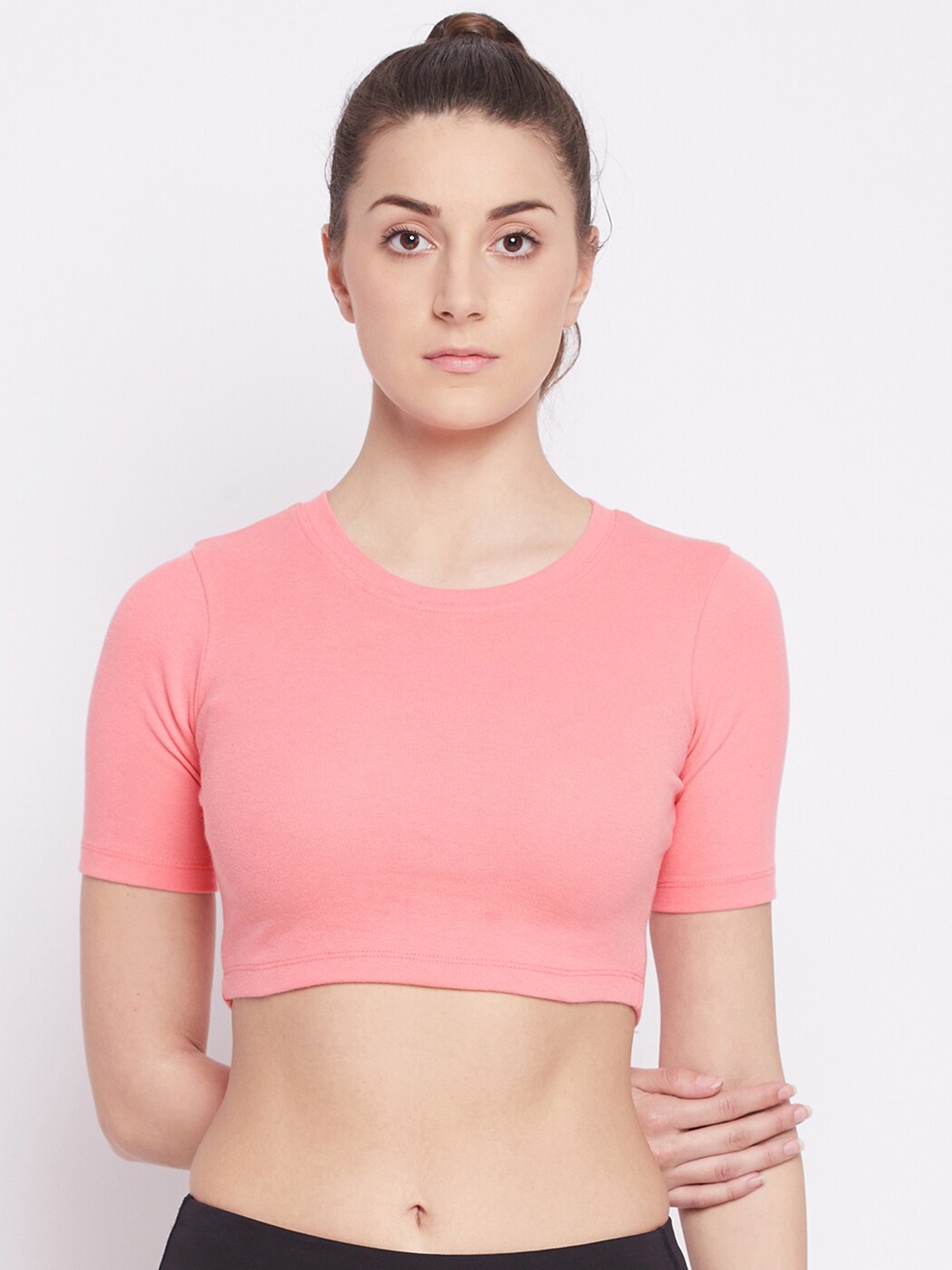 

ATHLISIS Pink Ribbed Fitted Crop Top