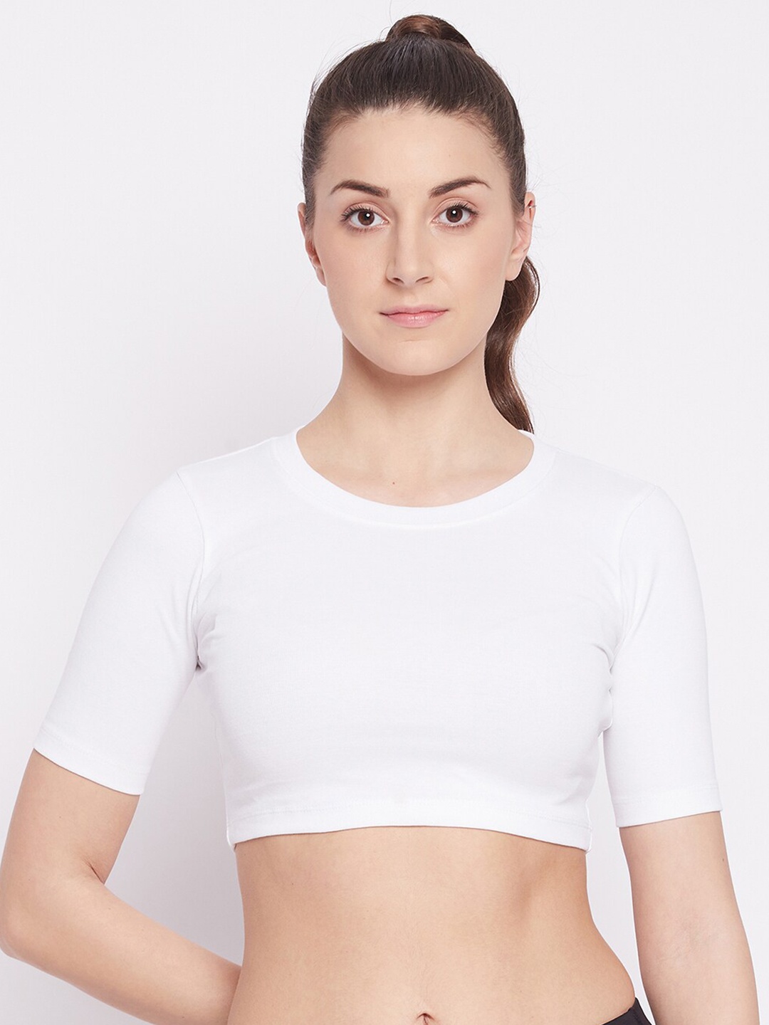 

ATHLISIS White Ribbed Fitted Crop Top