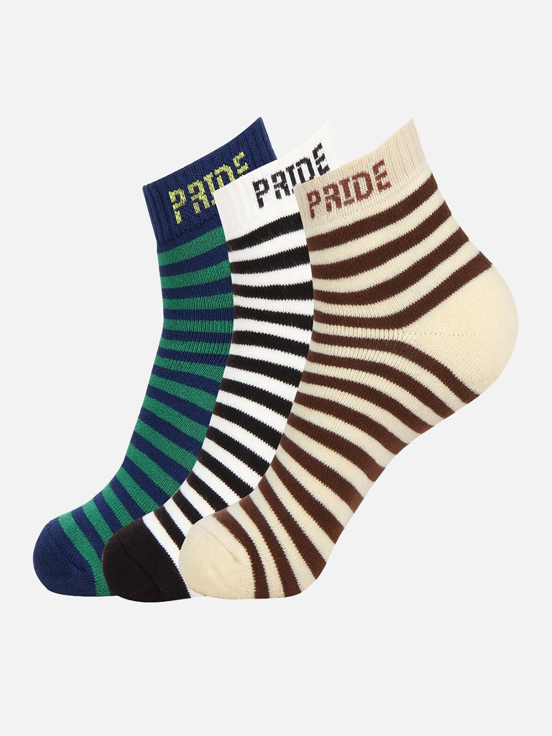 

PRIDE APPAREL Unisex Pack Of 3 Striped Ankle-Length Socks, Green