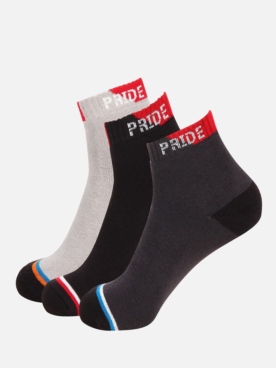 

PRIDE APPAREL Unisex Pack of 3 Patterned Ankle Length Socks, Black